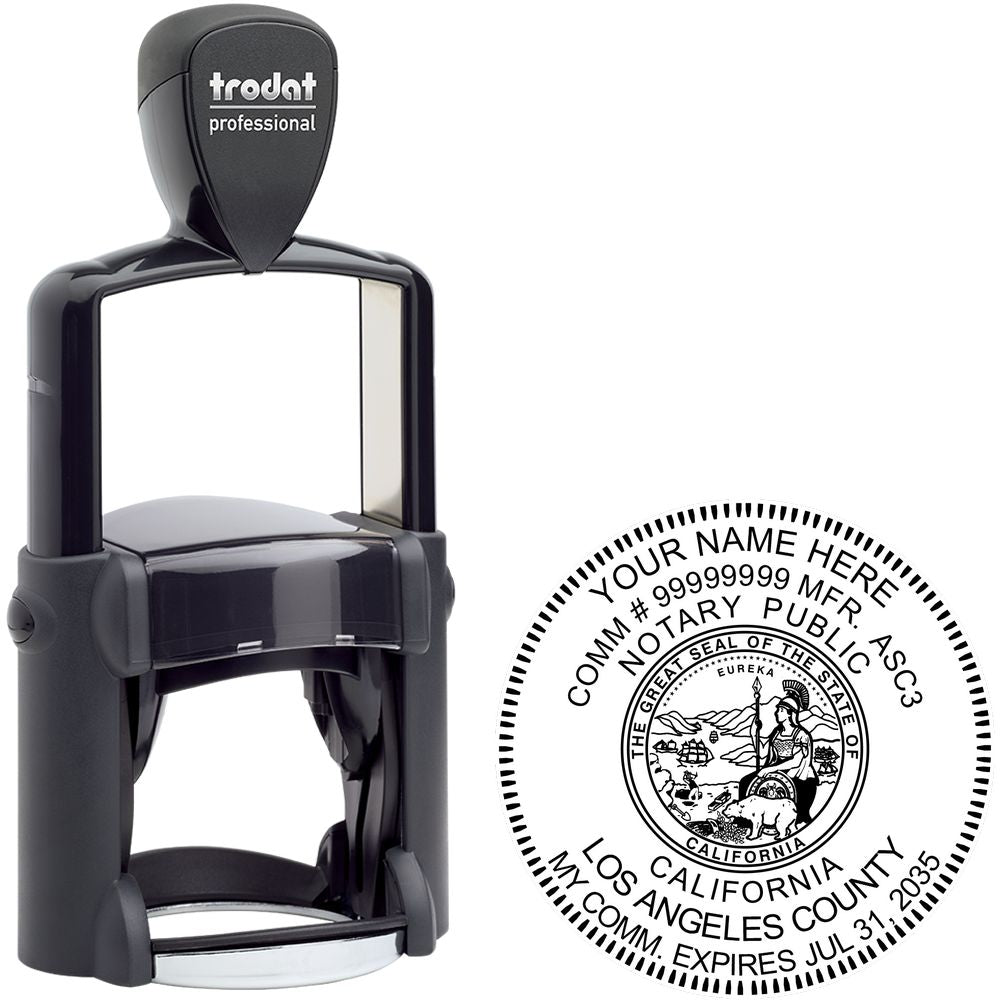 The main image for the Heavy-Duty Round California Notary Stamp depicting a sample of the imprint and electronic files