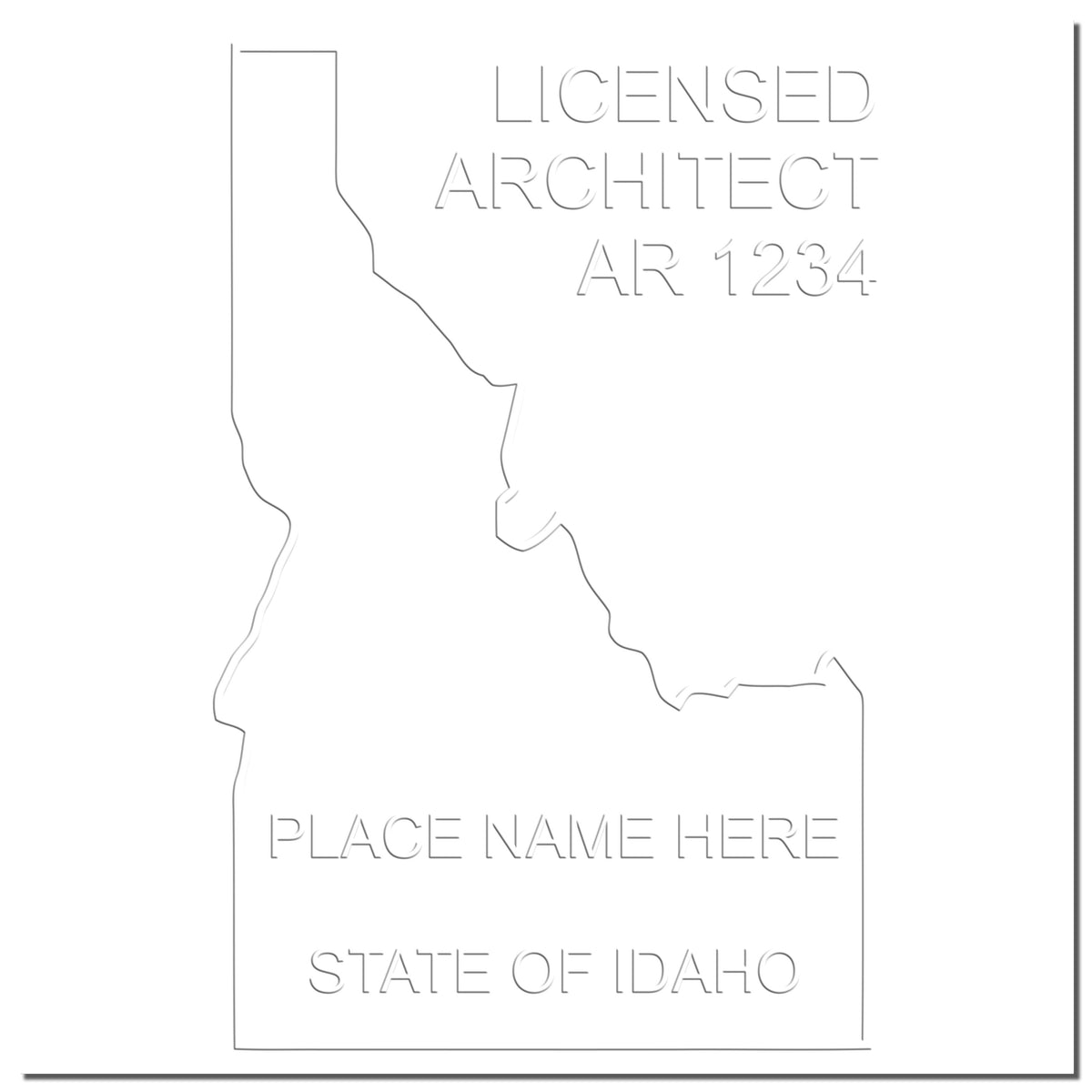 A photograph of the Extended Long Reach Idaho Architect Seal Embosser stamp impression reveals a vivid, professional image of the on paper.