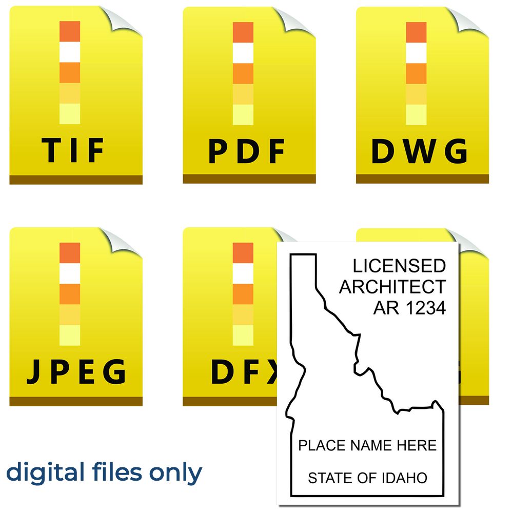 Digital Idaho Architect Stamp, Electronic Seal for Idaho Architect, available in TIF, PDF, DWG, JPEG, and DFX formats. Digital files only.