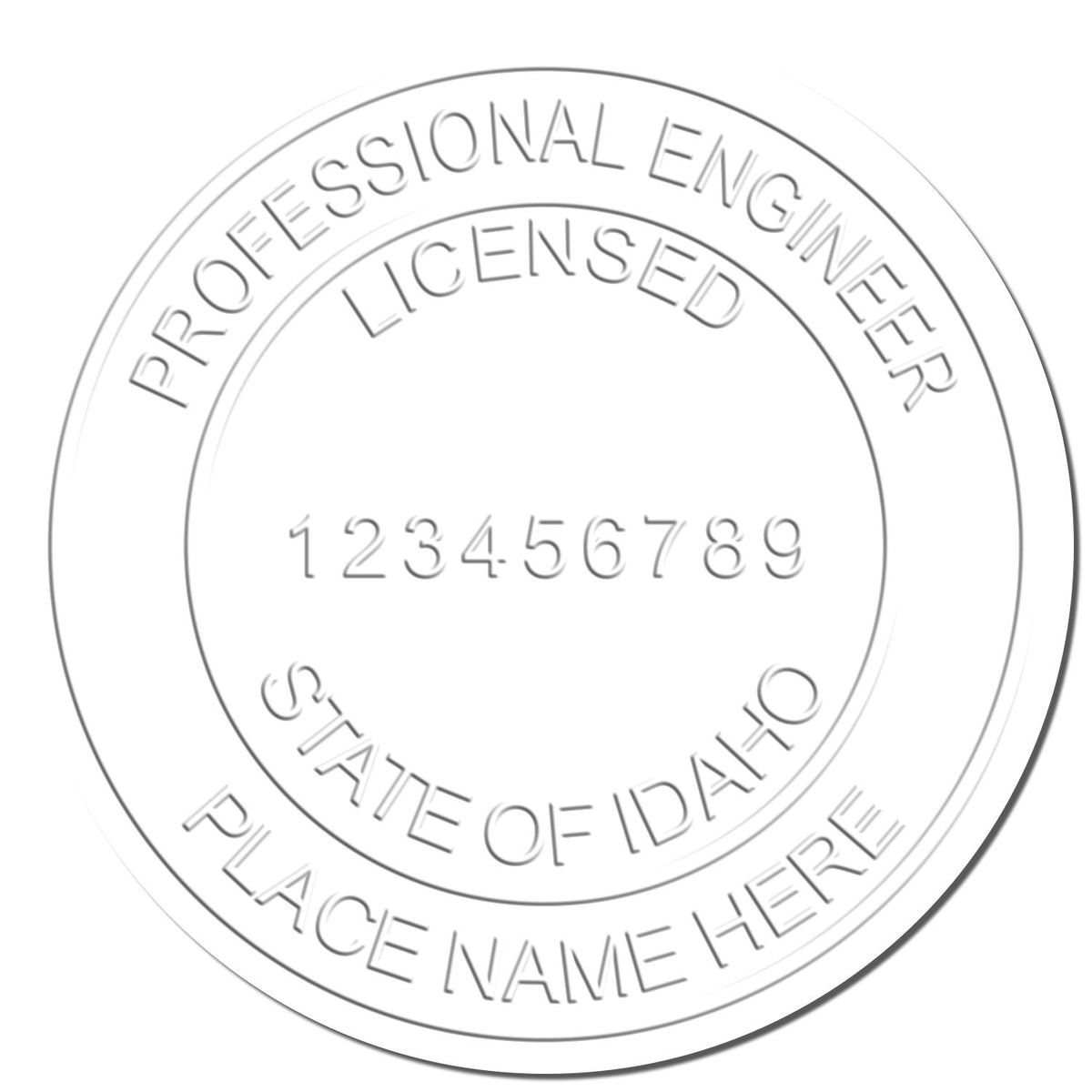 A photograph of the Handheld Idaho Professional Engineer Embosser stamp impression reveals a vivid, professional image of the on paper.