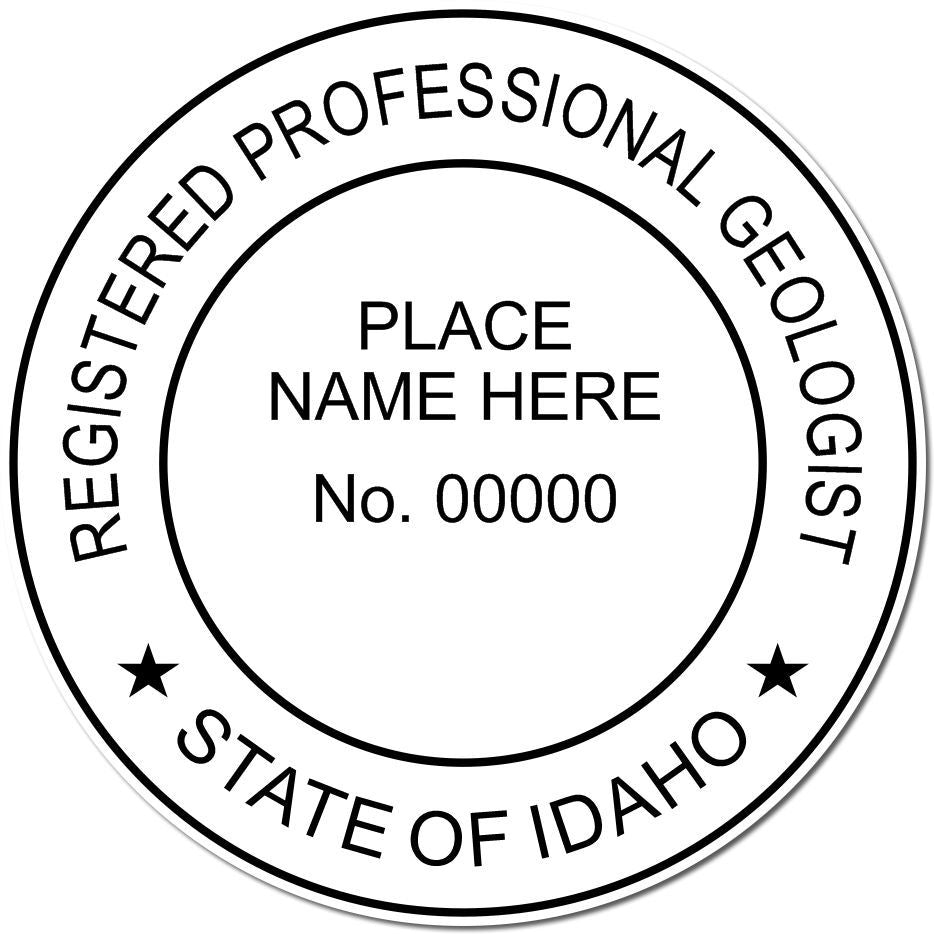 This paper is stamped with a sample imprint of the Slim Pre-Inked Idaho Professional Geologist Seal Stamp, signifying its quality and reliability.