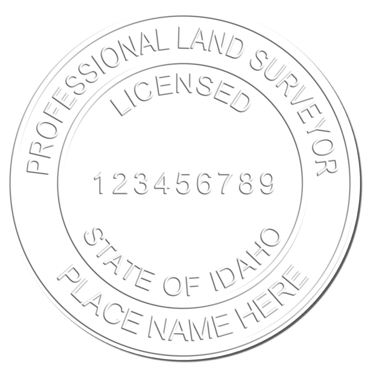 This paper is stamped with a sample imprint of the State of Idaho Soft Land Surveyor Embossing Seal, signifying its quality and reliability.