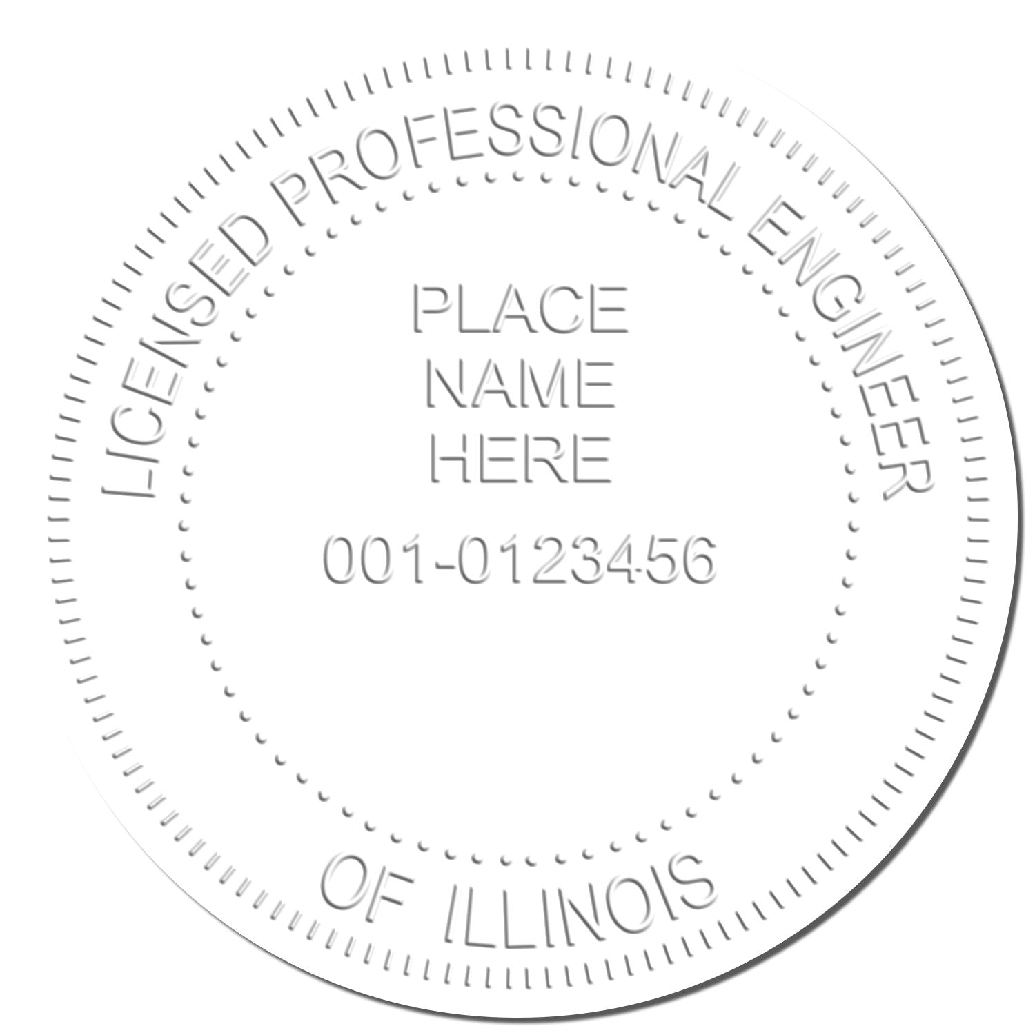 A photograph of the Handheld Illinois Professional Engineer Embosser stamp impression reveals a vivid, professional image of the on paper.