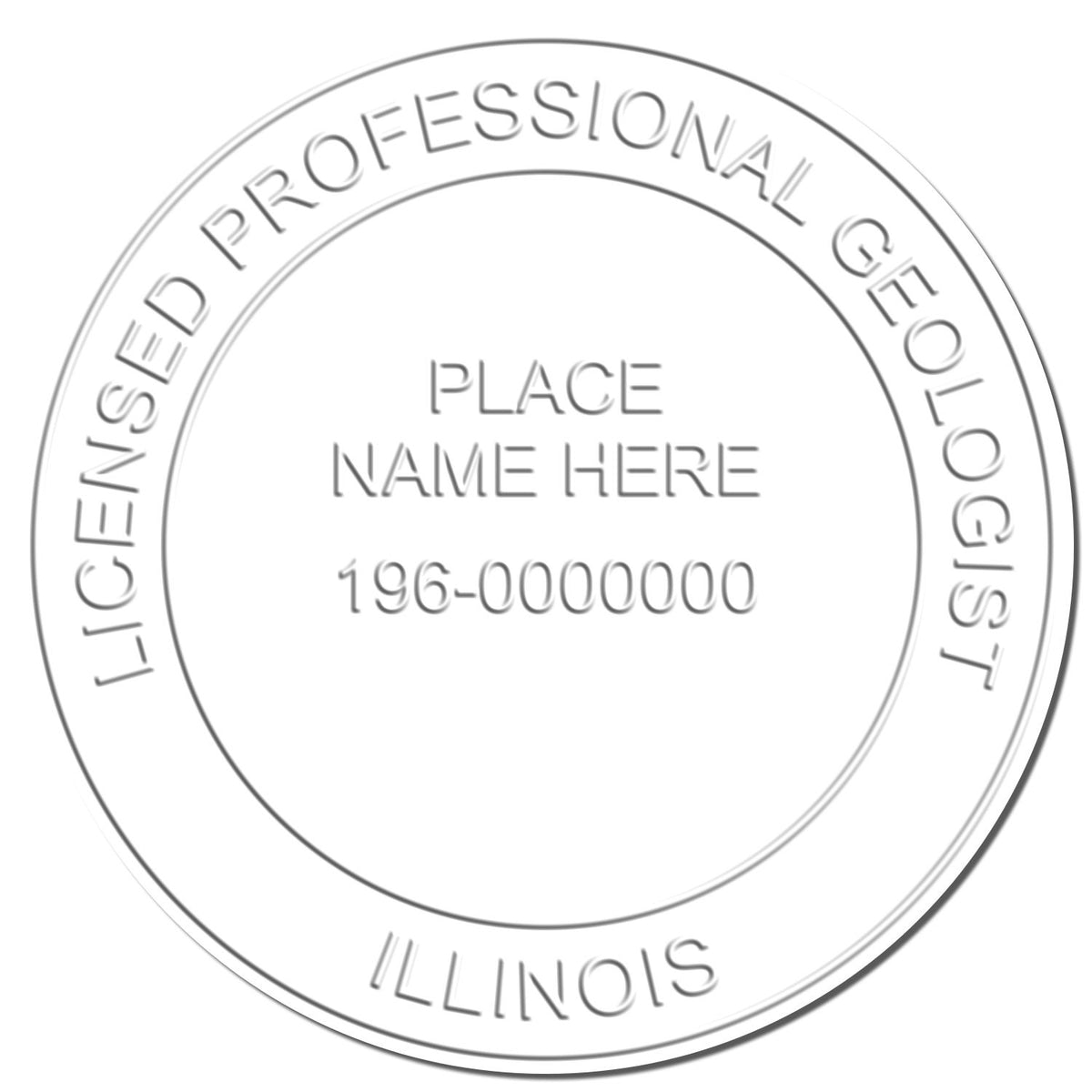 An in use photo of the Heavy Duty Cast Iron Illinois Geologist Seal Embosser showing a sample imprint on a cardstock