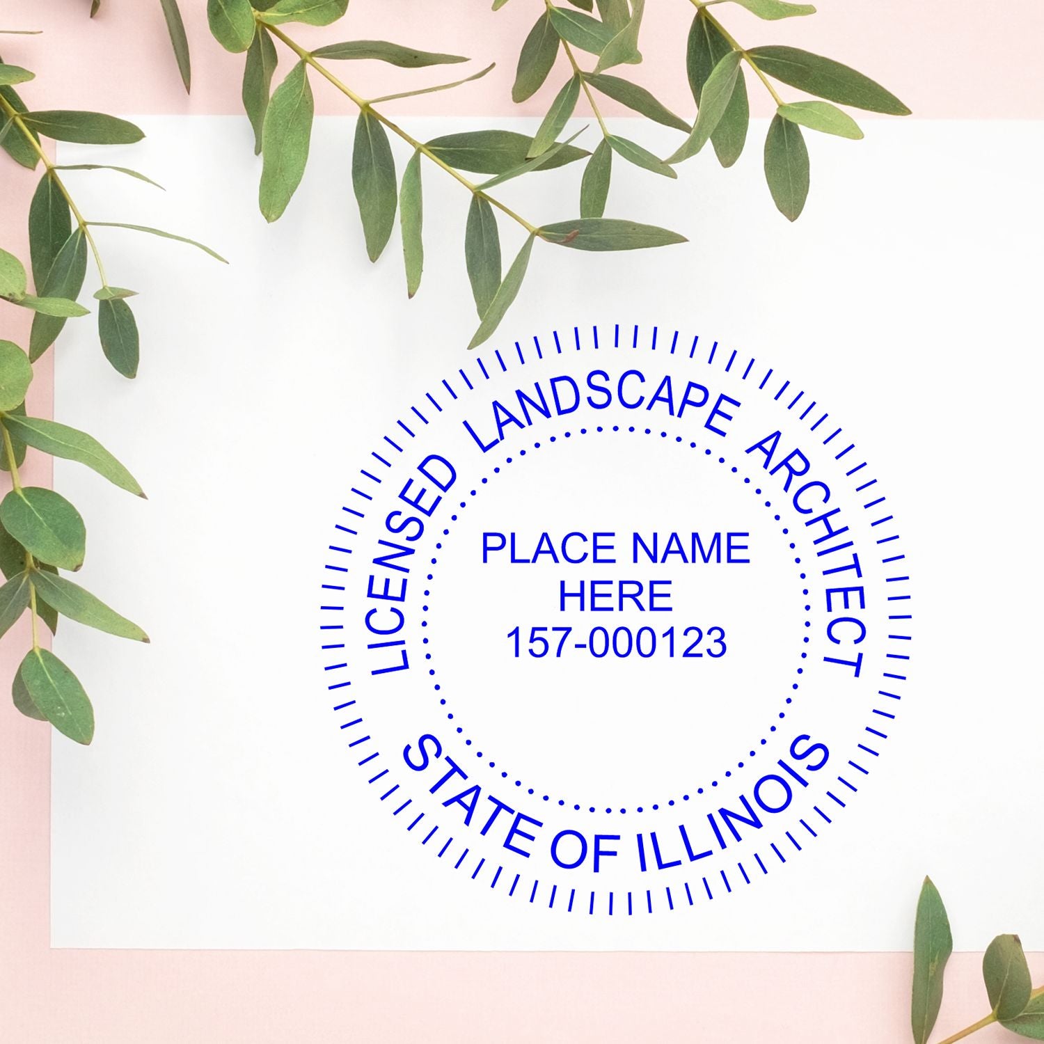 The Premium MaxLight Pre-Inked Illinois Landscape Architectural Stamp stamp impression comes to life with a crisp, detailed photo on paper - showcasing true professional quality.