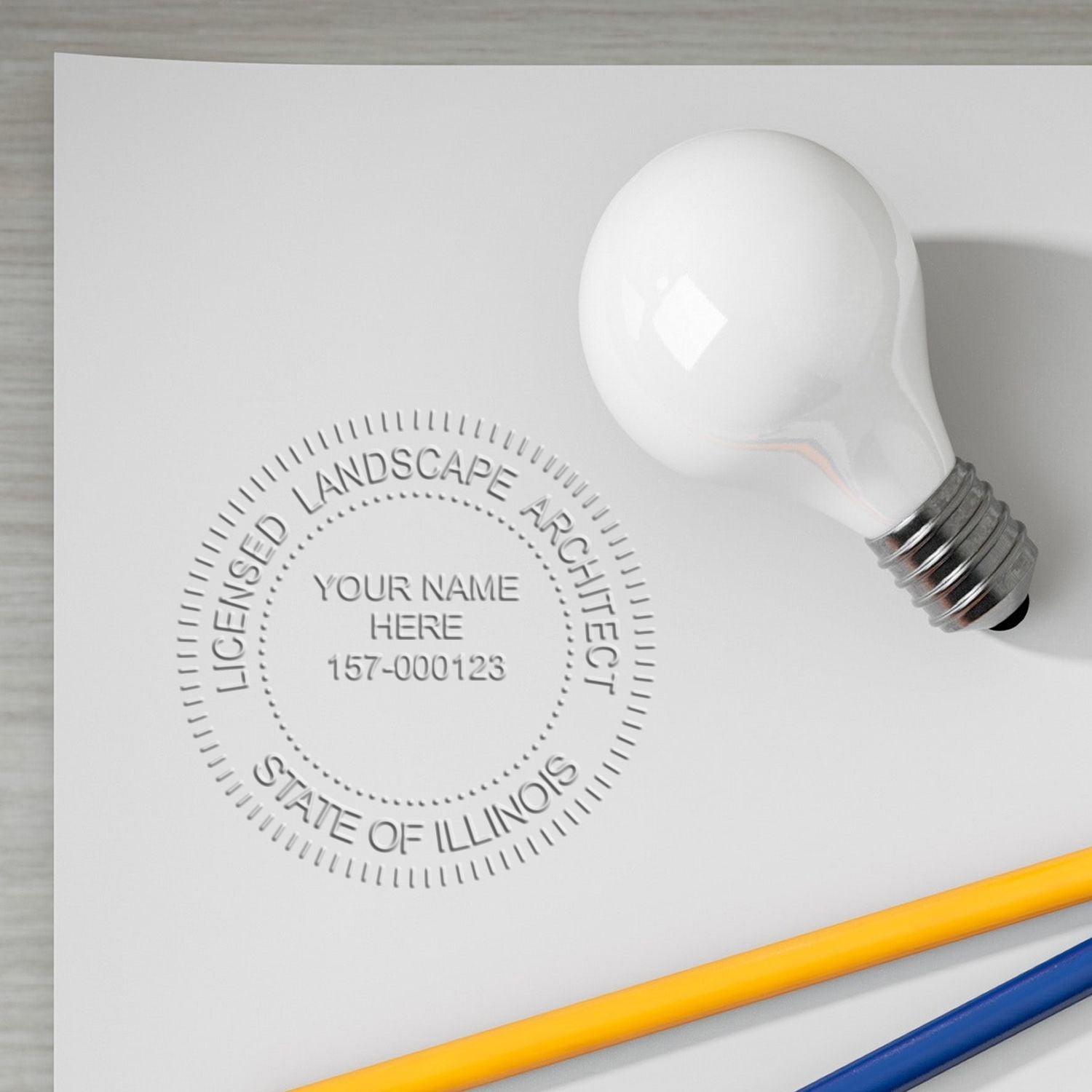 Another Example of a stamped impression of the Hybrid Illinois Landscape Architect Seal on a office form