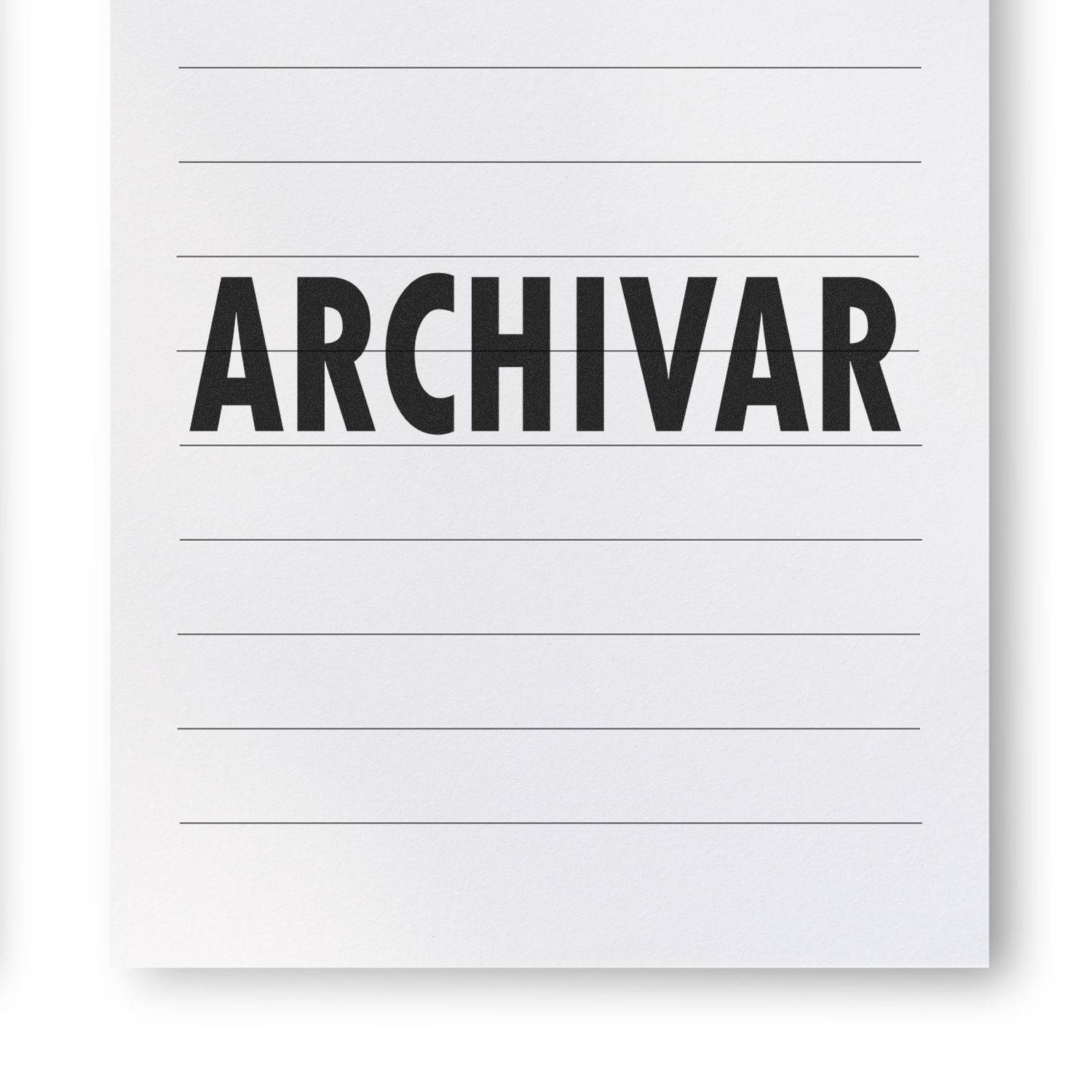 Large Pre-Inked Archivar Stamp in use, displaying the word ARCHIVAR in bold black letters on a lined white paper background.