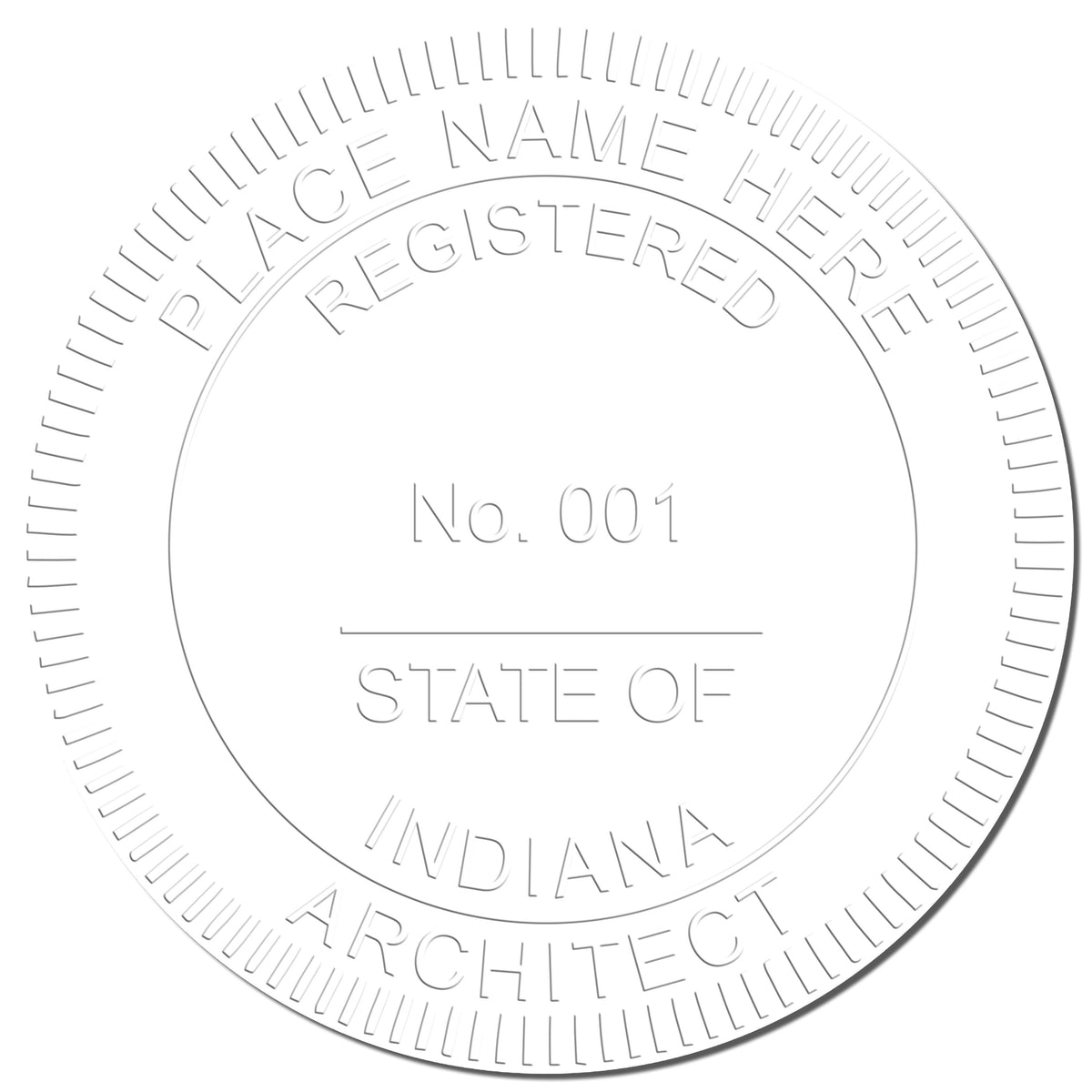 A photograph of the Handheld Indiana Architect Seal Embosser stamp impression reveals a vivid, professional image of the on paper.