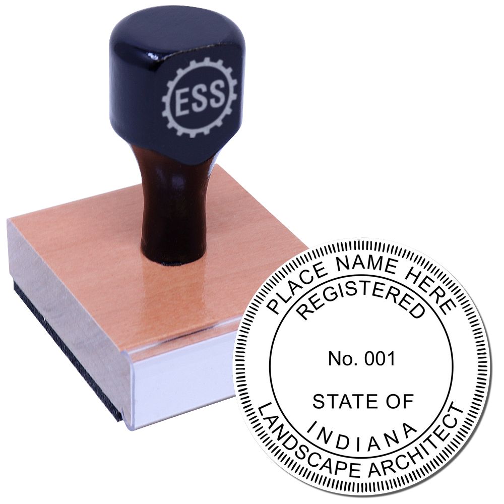 The main image for the Indiana Landscape Architectural Seal Stamp depicting a sample of the imprint and electronic files
