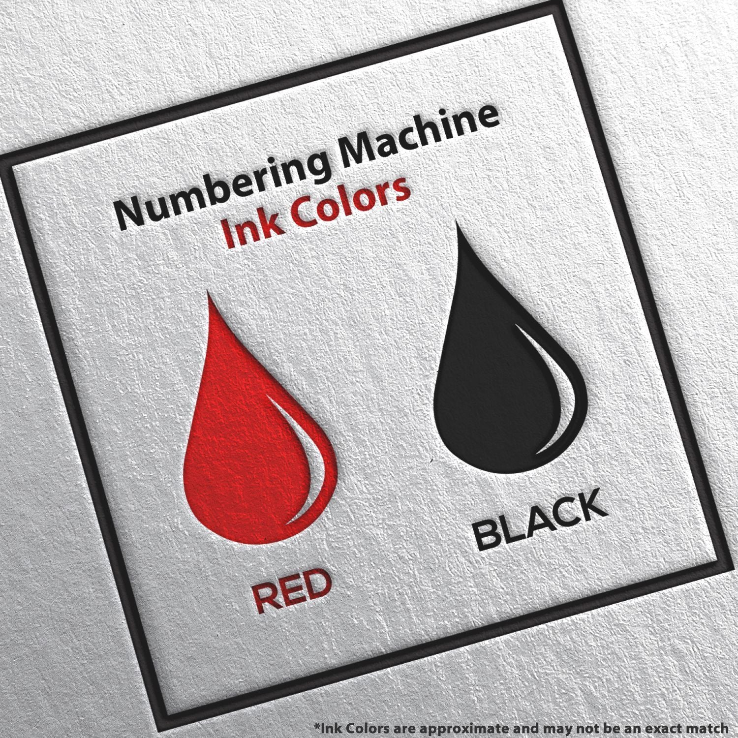 Image showing ink colors for numbering machines with red and black ink drops. Text reads Replacement Ink Pad for Reiner Type 2 Machines.