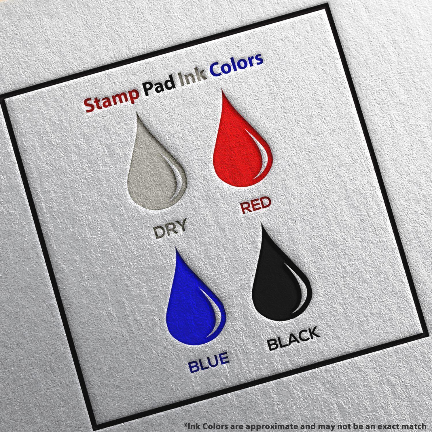 Image showing four ink colors (Dry, Red, Blue, Black) for the Rubber Stamp Ink Pad 3 Size 4-1/2 x 7-1/4 on a textured background.