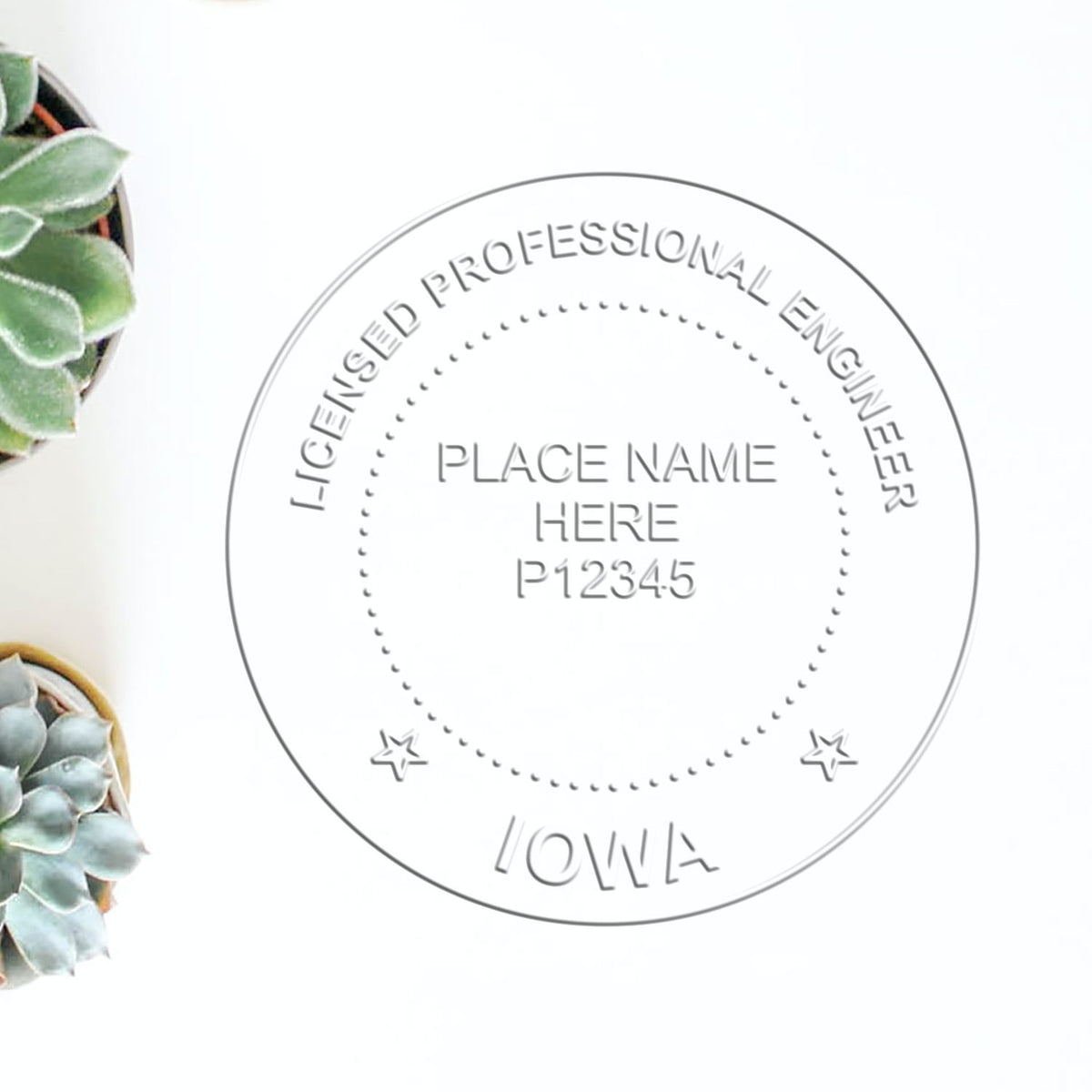 The Gift Iowa Engineer Seal stamp impression comes to life with a crisp, detailed image stamped on paper - showcasing true professional quality.