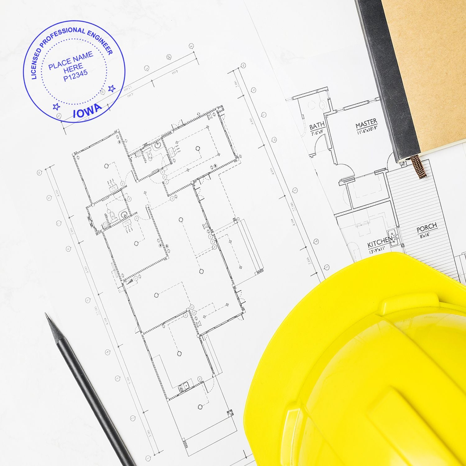 The Premium MaxLight Pre-Inked Iowa Engineering Stamp stamp impression comes to life with a crisp, detailed photo on paper - showcasing true professional quality.