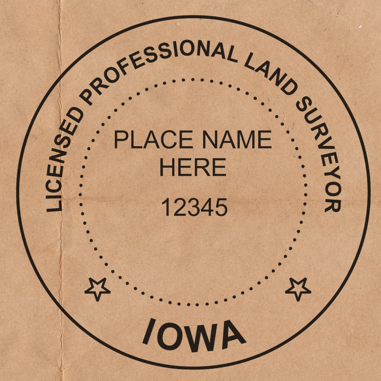 Digital Iowa Land Surveyor Stamp, Electronic Seal for Iowa Land Surveyor, circular design with customizable name and number fields.