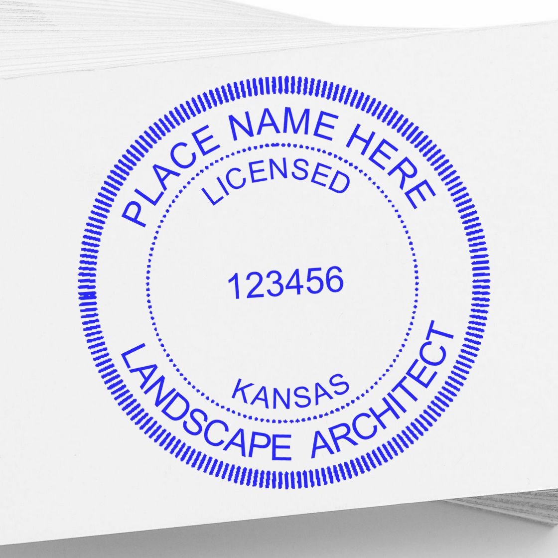 Kansas Landscape Architectural Seal Stamp in use photo showing a stamped imprint of the Kansas Landscape Architectural Seal Stamp