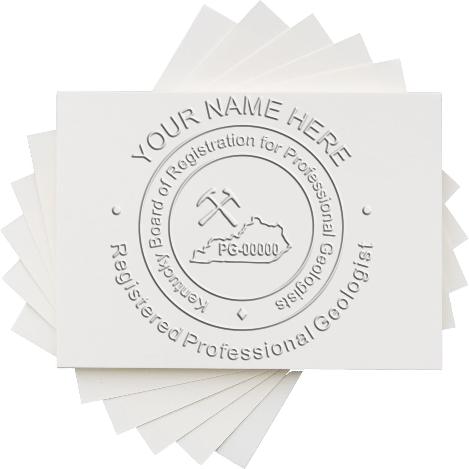 An alternative view of the State of Kentucky Extended Long Reach Geologist Seal stamped on a sheet of paper showing the image in use