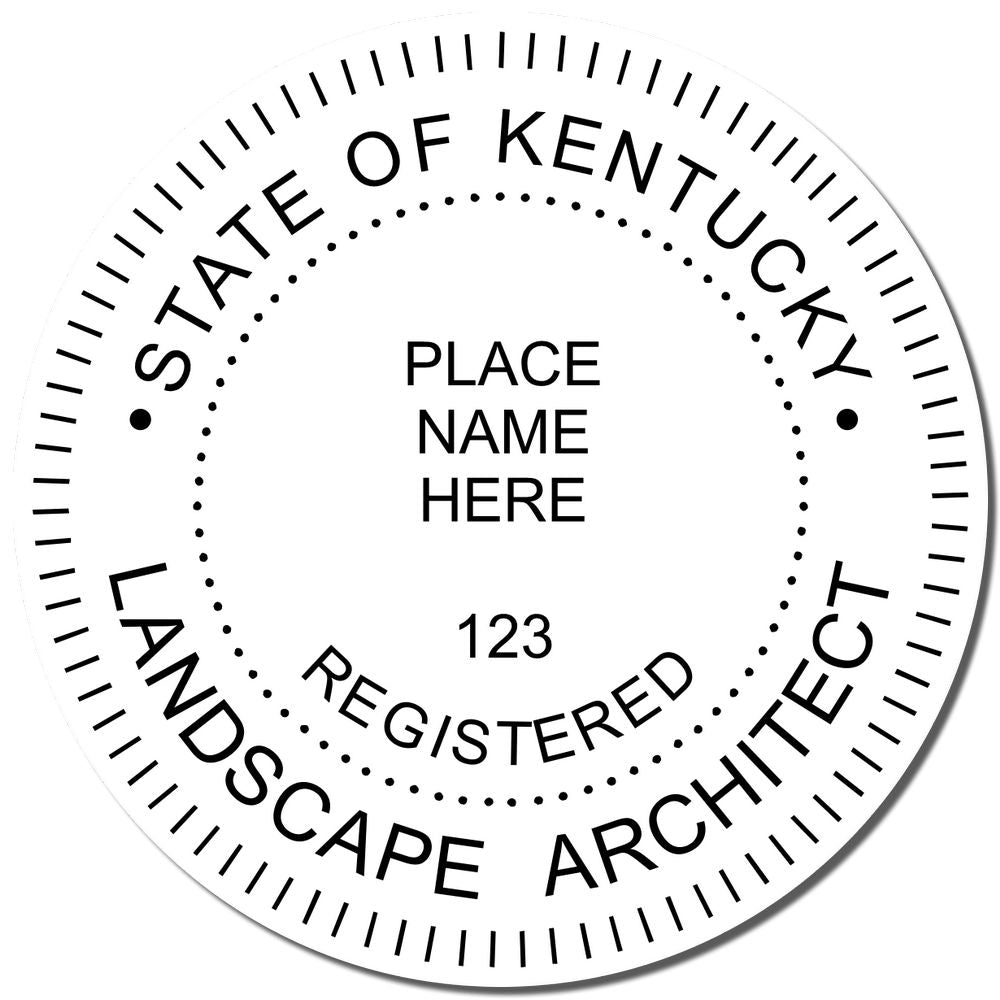 An alternative view of the Kentucky Landscape Architectural Seal Stamp stamped on a sheet of paper showing the image in use