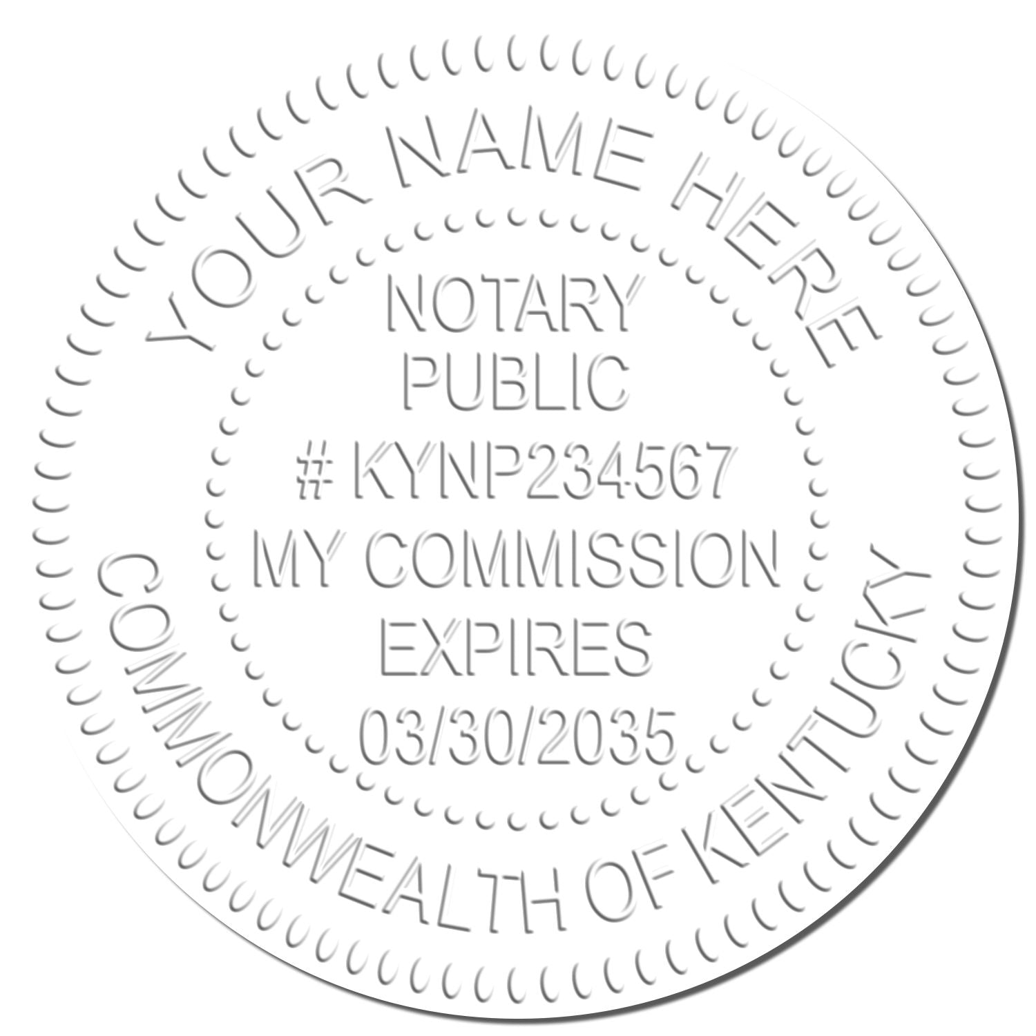 Another Example of a stamped impression of the Kentucky Desk Notary Public Seal on a piece of office paper.