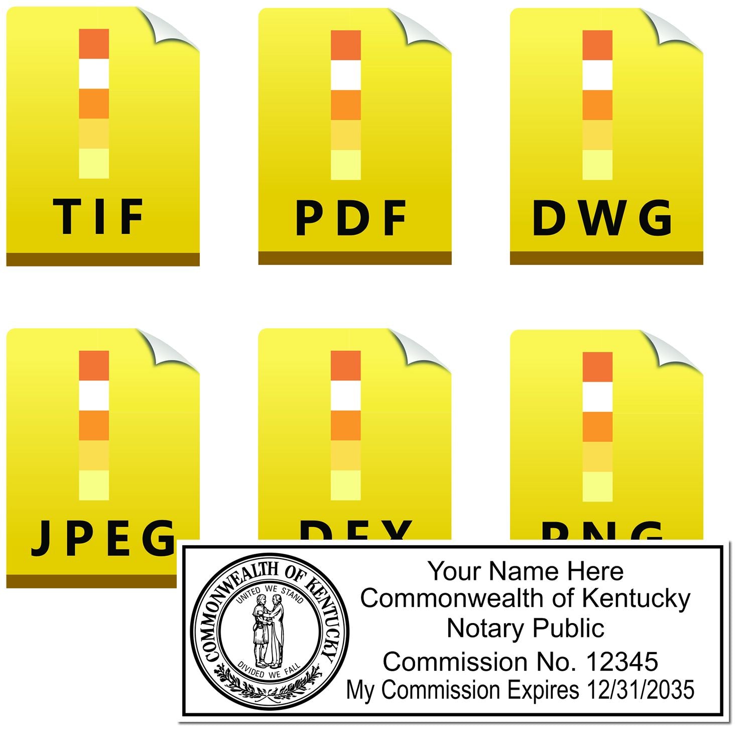 The main image for the Kentucky Rectangular Digital Notary Seal depicting a sample of the imprint and electronic files