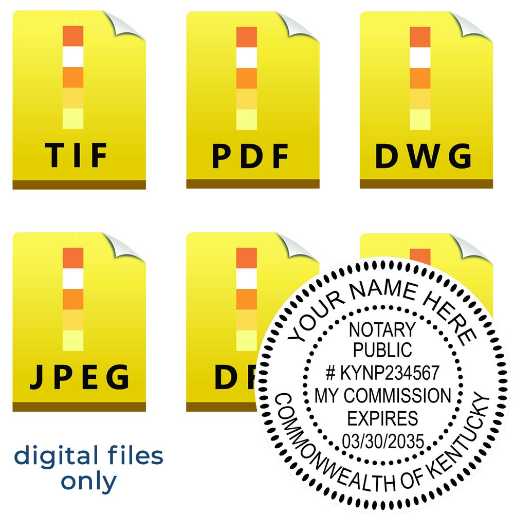 The main image for the Kentucky Round Electronic Notary Stamp depicting a sample of the imprint and electronic files