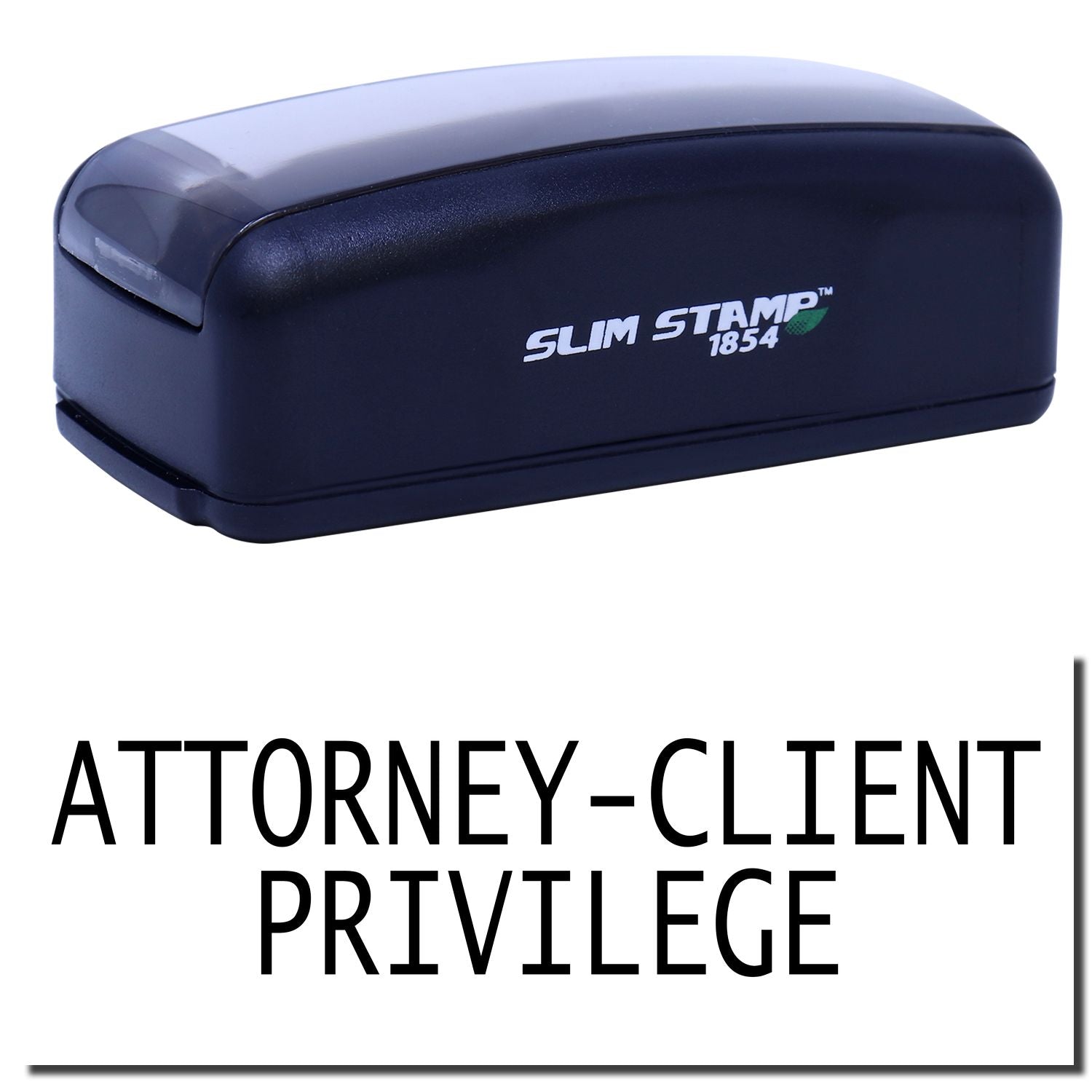A stock office pre-inked stamp with a stamped image showing how the text ATTORNEY-CLIENT PRIVILEGE in a large font is displayed after stamping.