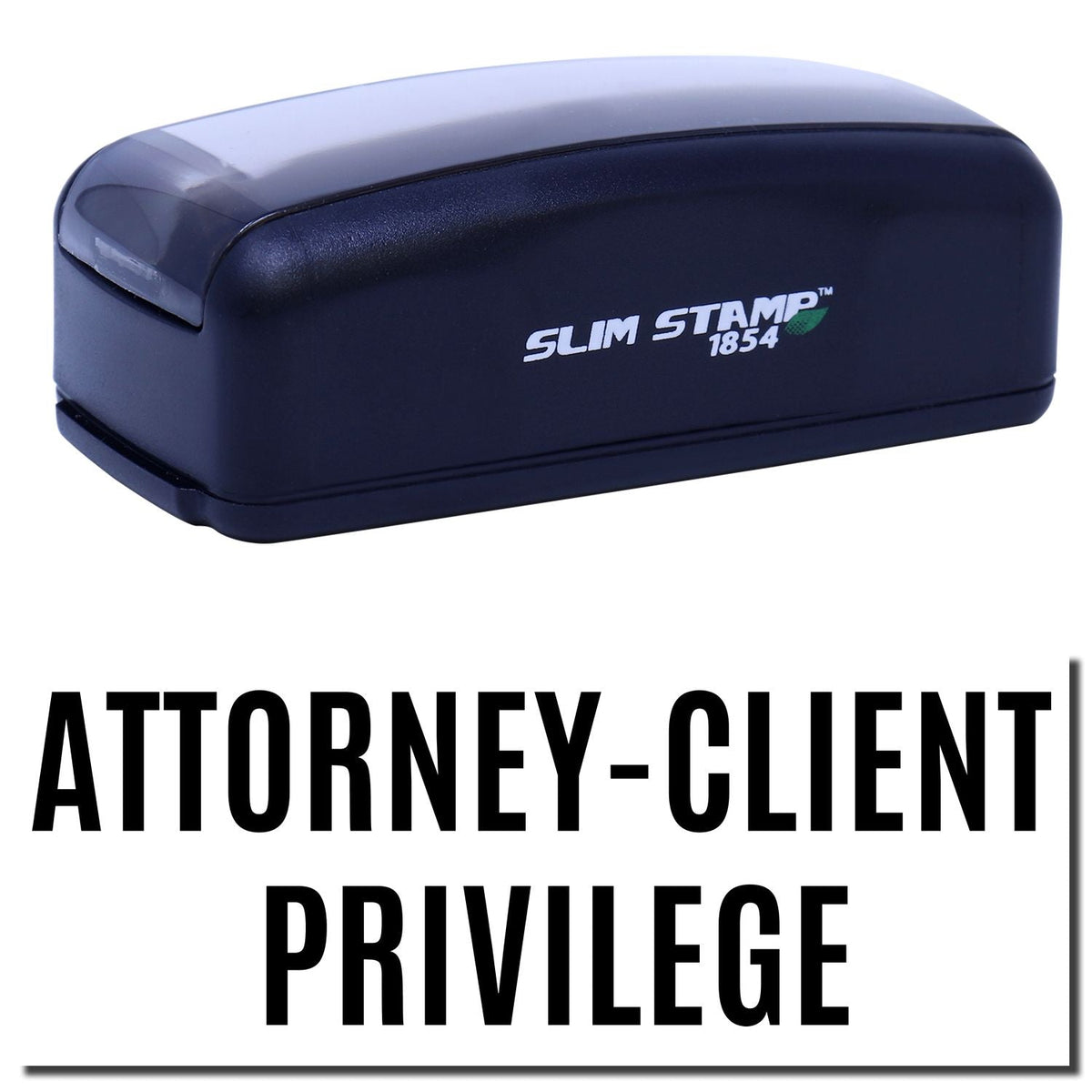 A stock office pre-inked stamp with a stamped image showing how the text &quot;ATTORNEY-CLIENT PRIVILEGE&quot; in a large font is displayed after stamping.