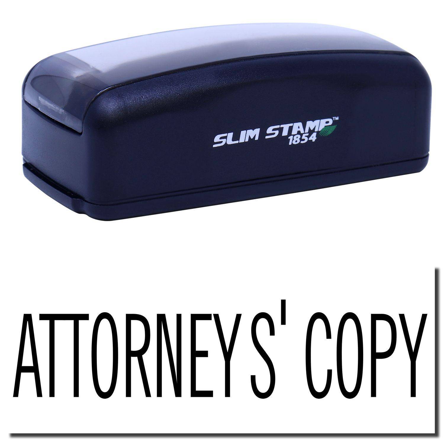 Large Pre-Inked Attorney's Copy Stamp in black with ATTORNEYS' COPY text, featuring a compact design and SLIM STAMP 1854 branding.