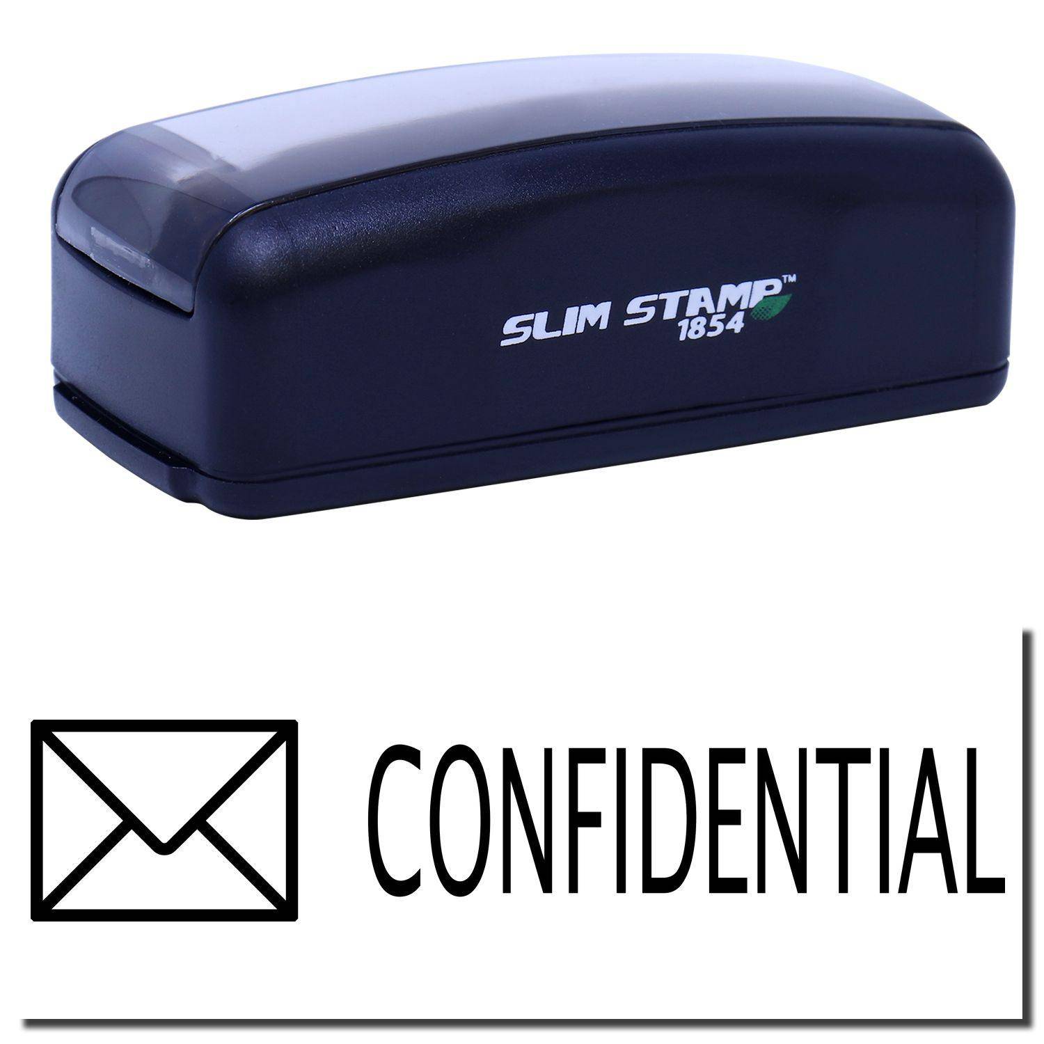 Large Pre-Inked Confidential with Envelope Stamp in black, featuring a sleek design and the words CONFIDENTIAL with an envelope icon.