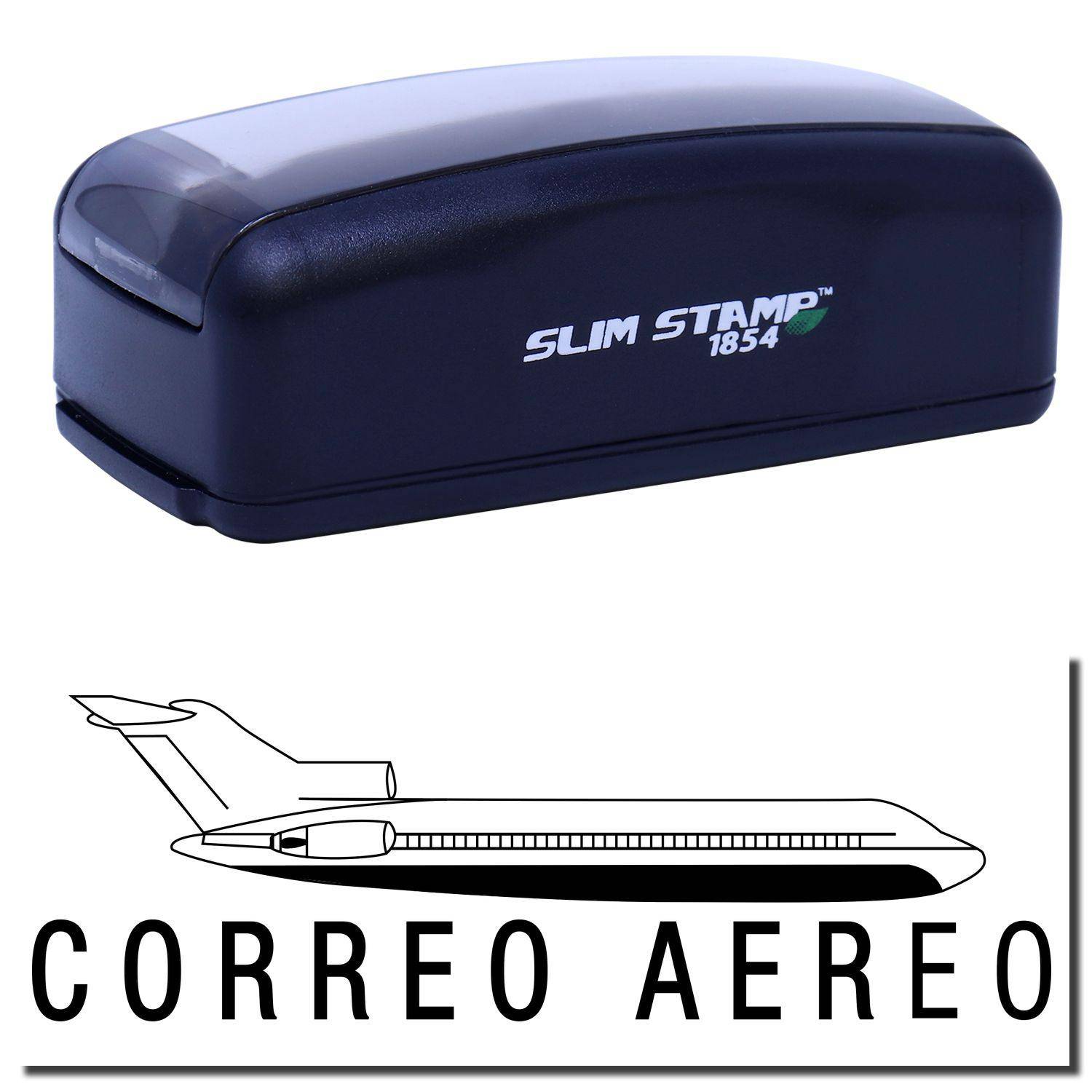 Large Pre-Inked Correo Aero Stamp in black with a sleek design, featuring an airplane graphic and Correo Aero text below.