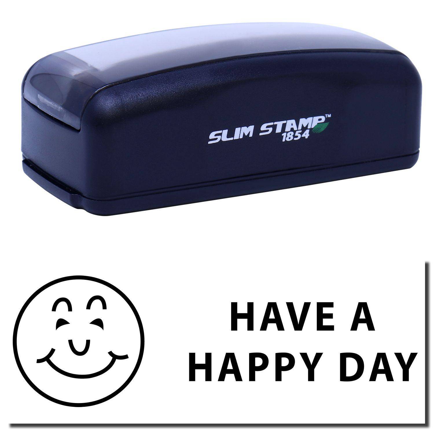 Large Pre-Inked Have a Happy Day Stamp in black with a smiling face and the text HAVE A HAPPY DAY below it.