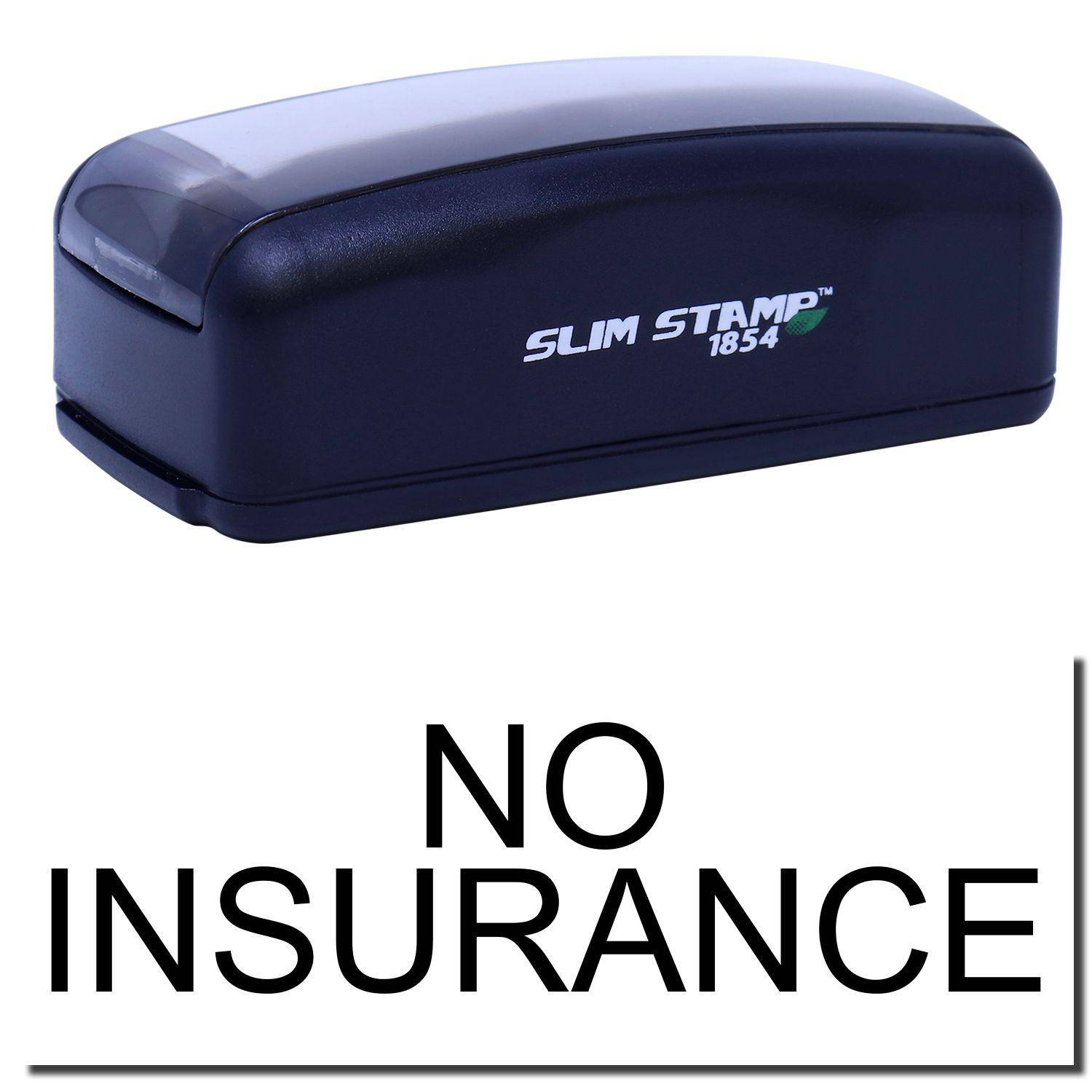Large Pre-Inked No Insurance Stamp in black with NO INSURANCE text below. Compact design, ideal for quick and clear stamping.