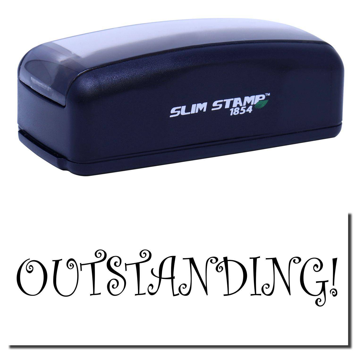 Large Pre-Inked Outstanding Stamp in black with OUTSTANDING! text below. Compact design, labeled SLIM STAMP 1854.