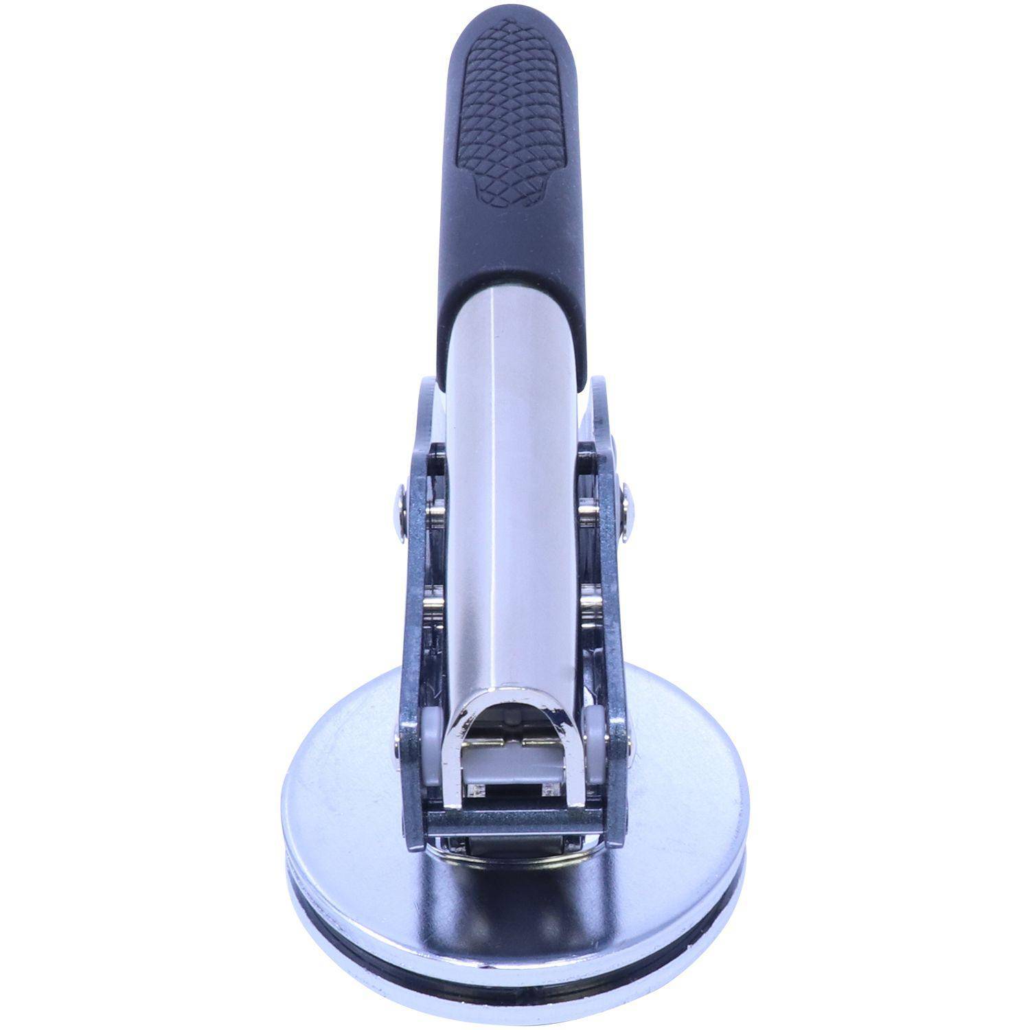 Front view of the Architect Soft Handheld Seal Embosser with a black ergonomic handle and a 2-inch imprint area, designed for creating embossed seals on documents.