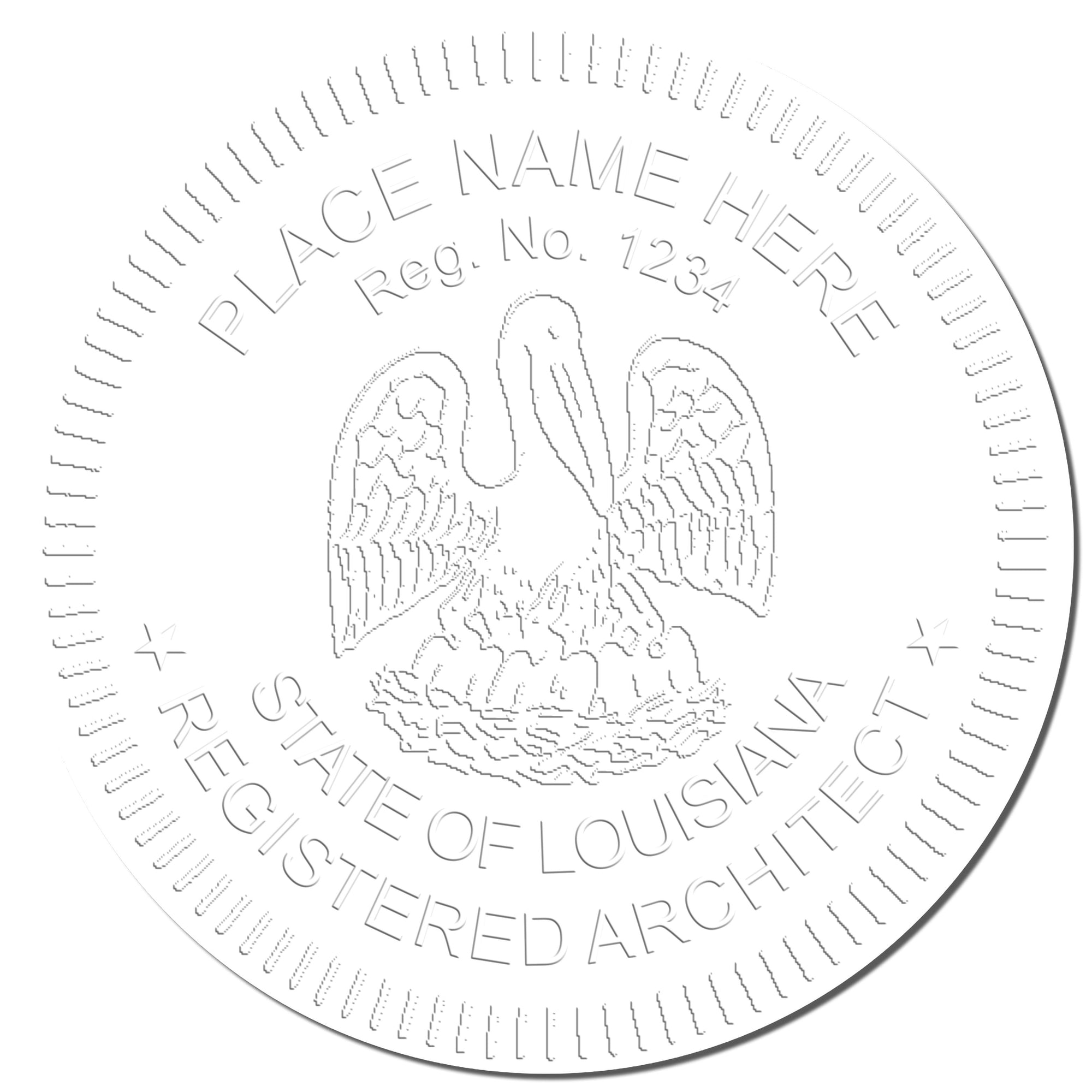 The main image for the State of Louisiana Long Reach Architectural Embossing Seal depicting a sample of the imprint and electronic files