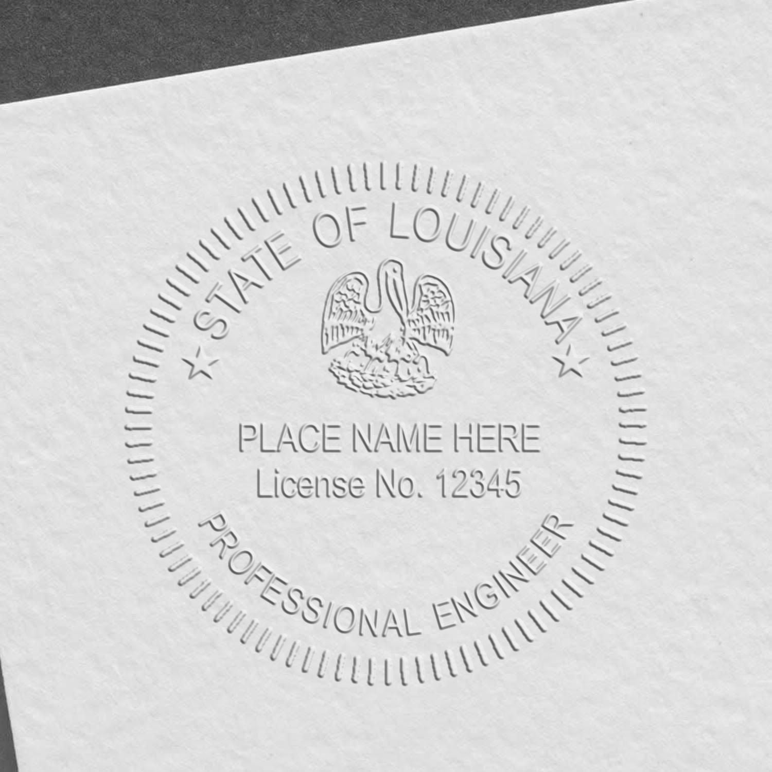 A photograph of the Hybrid Louisiana Engineer Seal stamp impression reveals a vivid, professional image of the on paper.