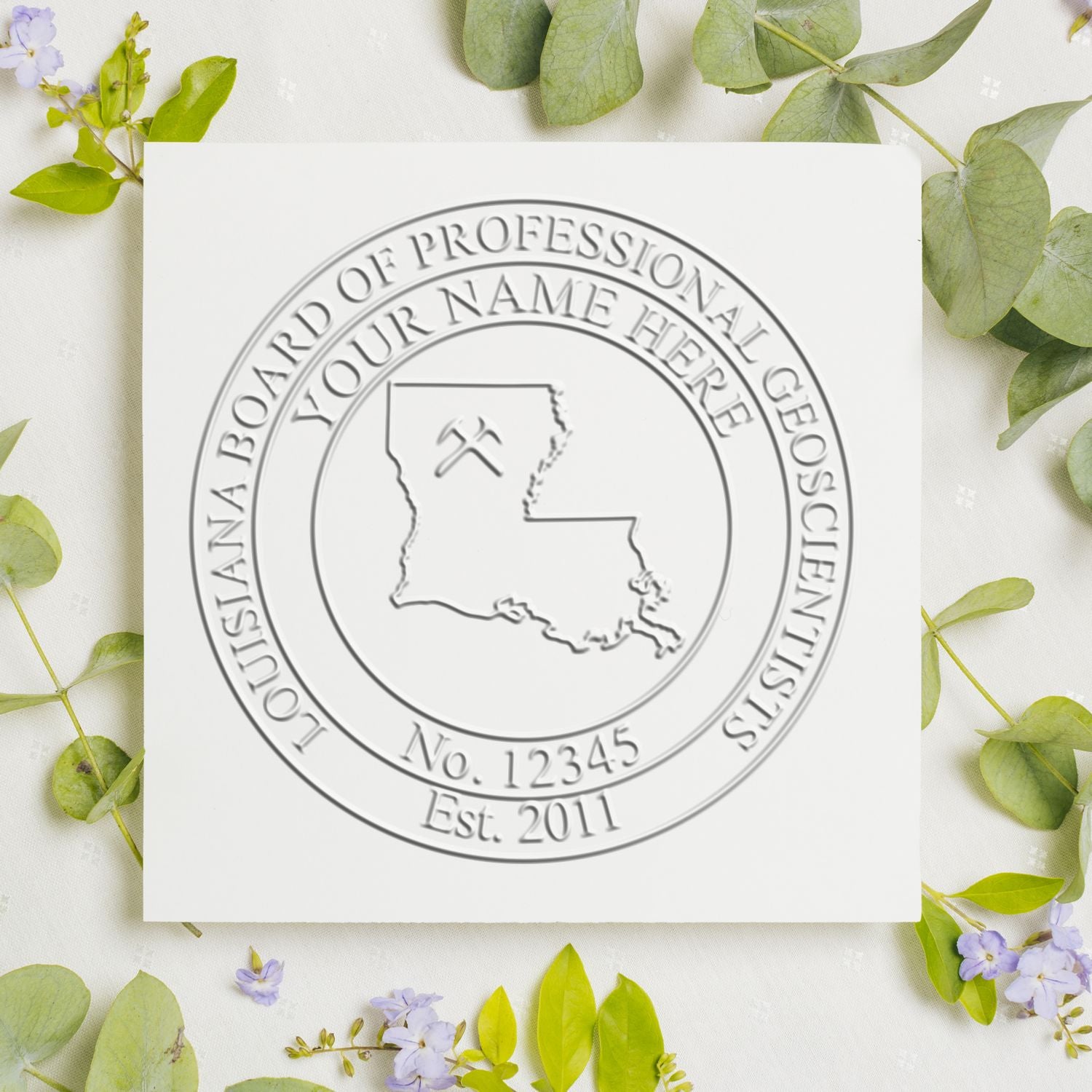 The main image for the State of Louisiana Extended Long Reach Geologist Seal depicting a sample of the imprint and imprint sample