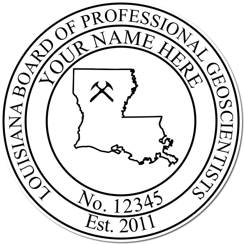 This paper is stamped with a sample imprint of the Slim Pre-Inked Louisiana Professional Geologist Seal Stamp, signifying its quality and reliability.