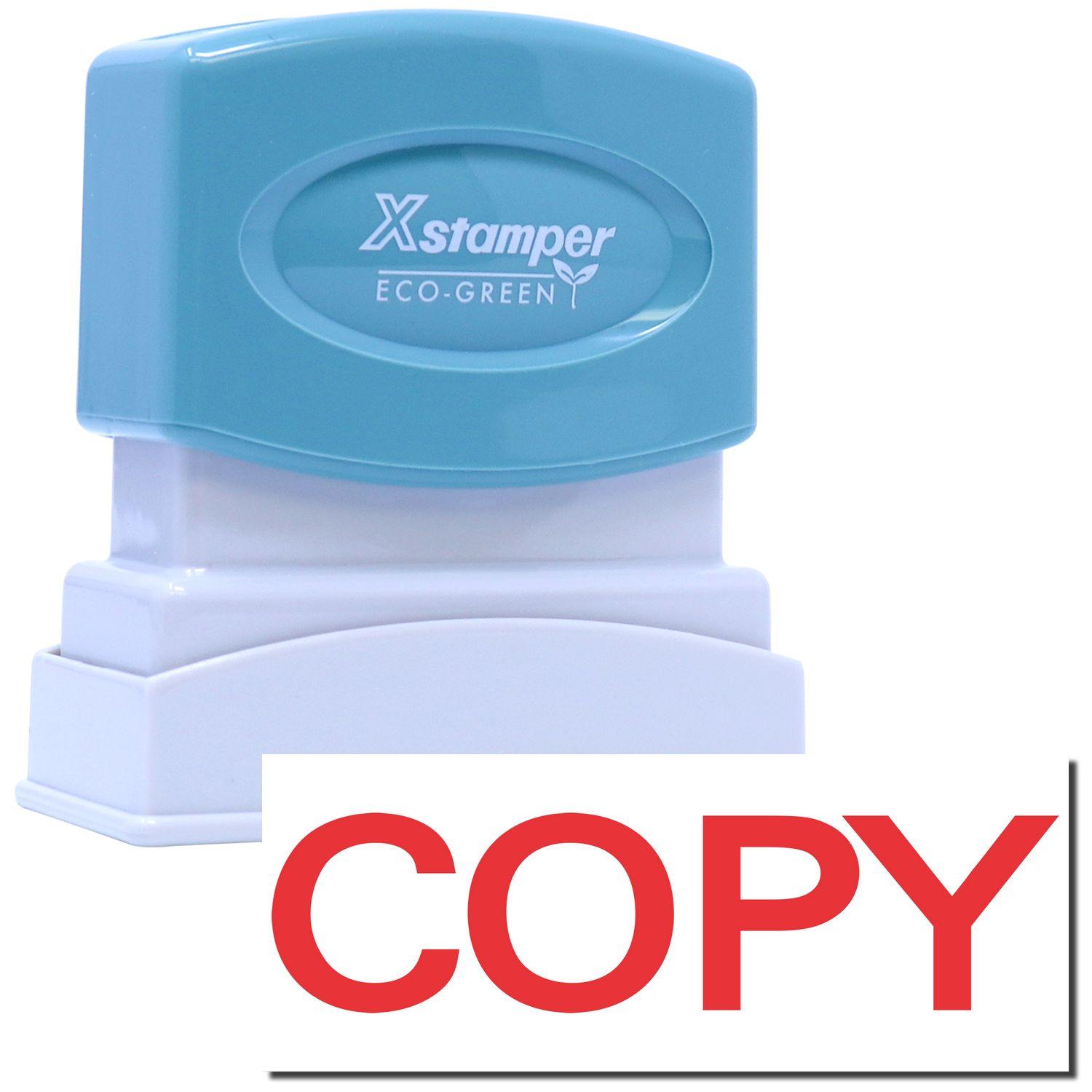 Bold Red Copy Xstamper Stamp with a blue handle and white base, featuring the word COPY in bold red letters.