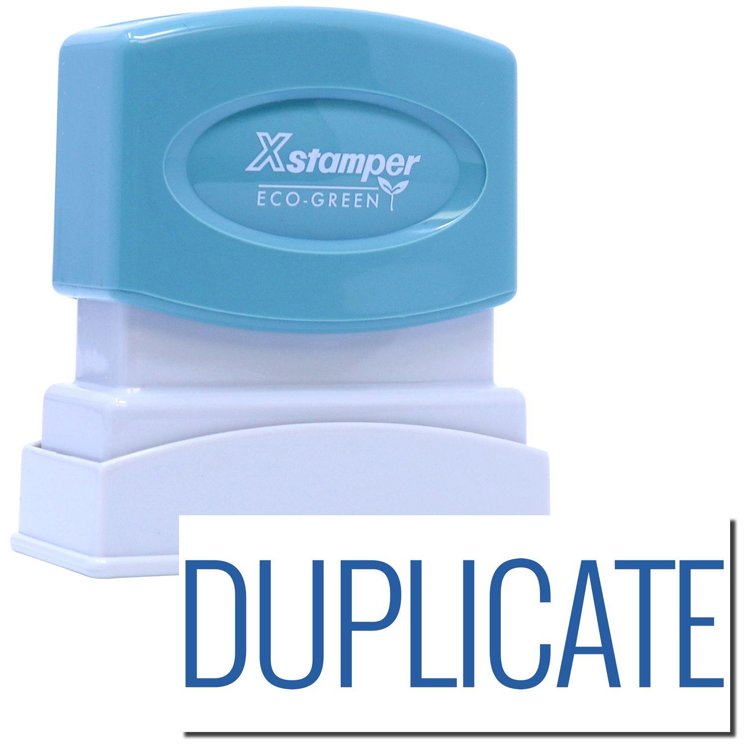 Blue and white Duplicate Xstamper Stamp with DUPLICATE text in bold blue letters on a white background.