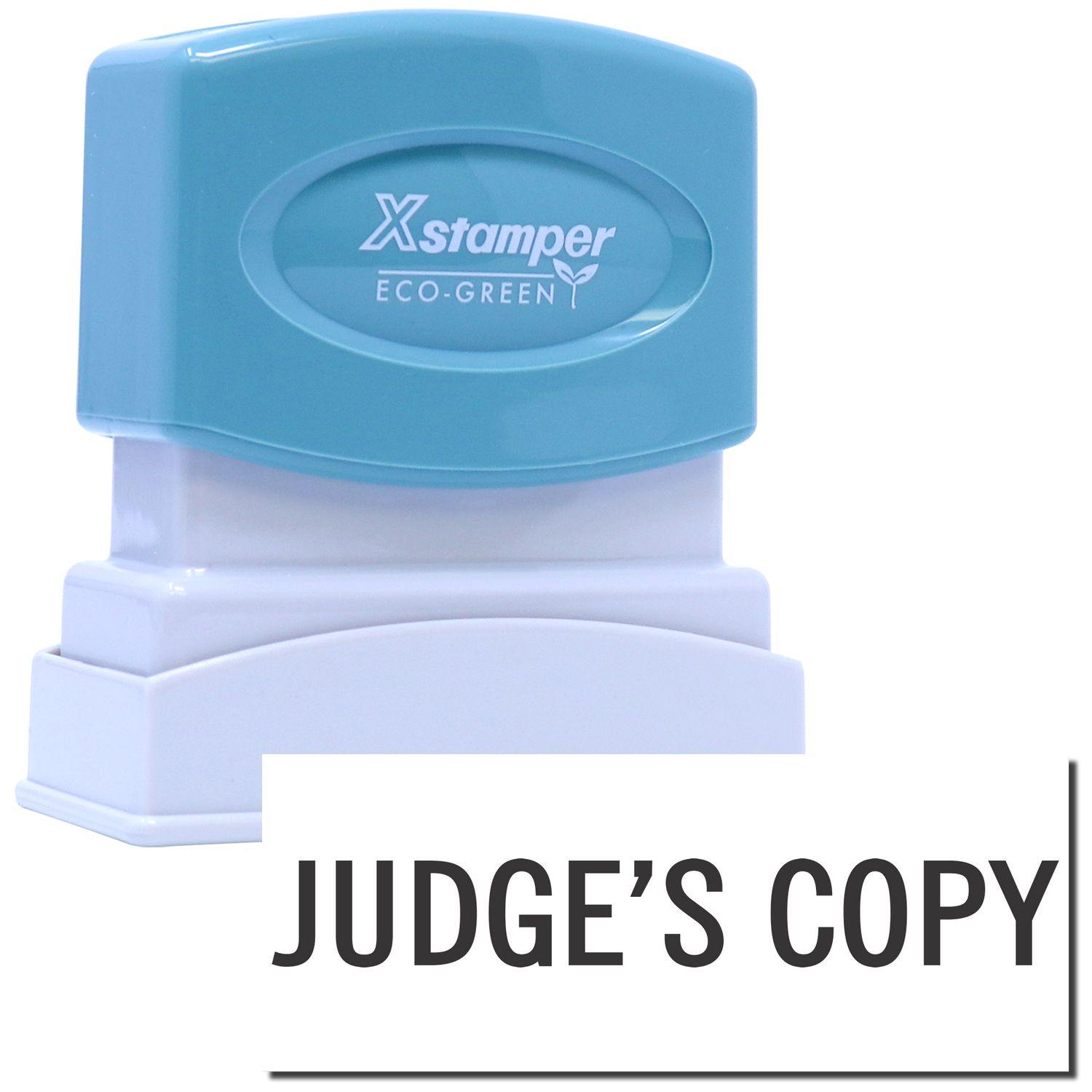 Judge's Copy Xstamper Stamp with a blue handle and white base, featuring the text JUDGE'S COPY in bold black letters.