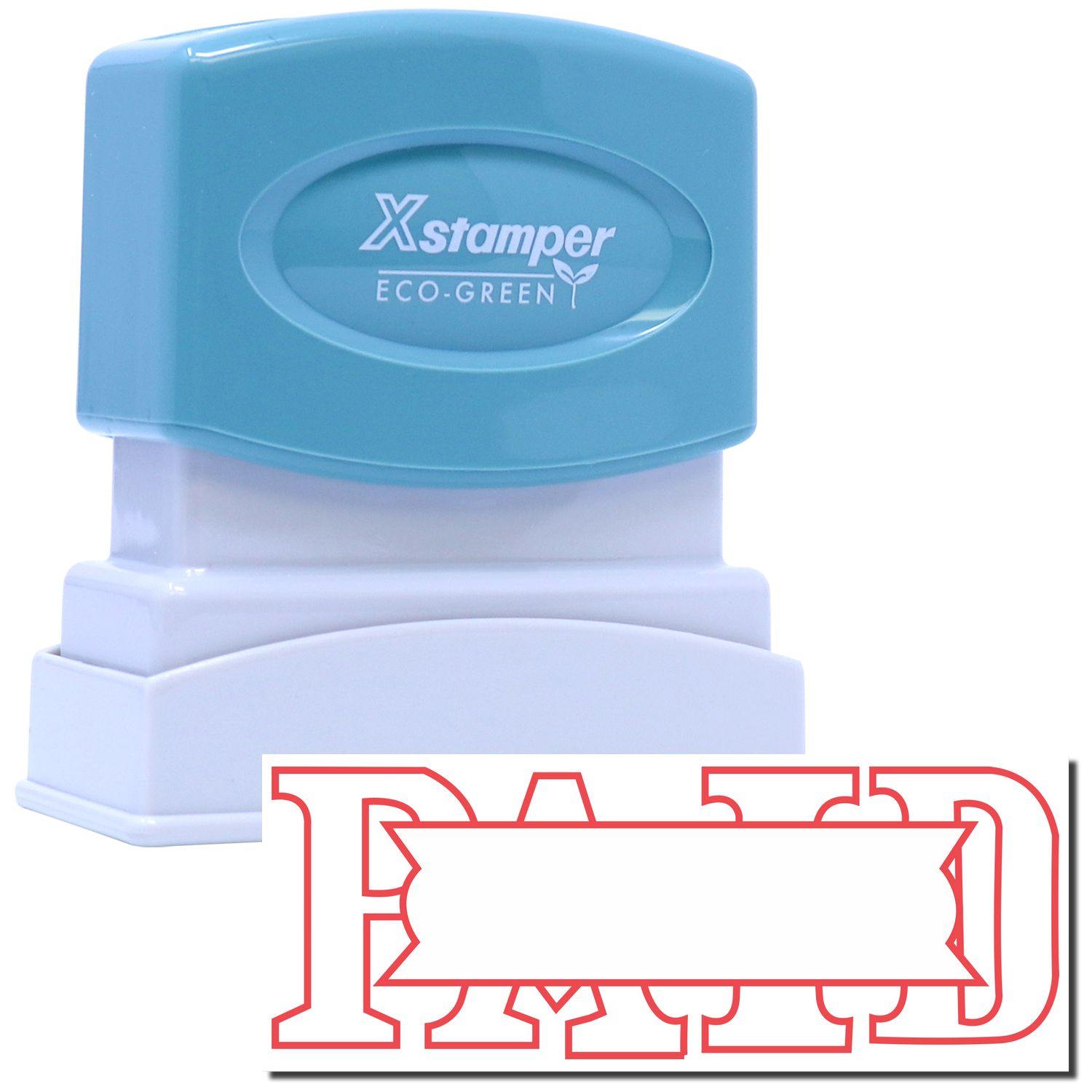 Red Paid Xstamper Stamp with blue handle and white base, featuring a bold red PAID imprint design.