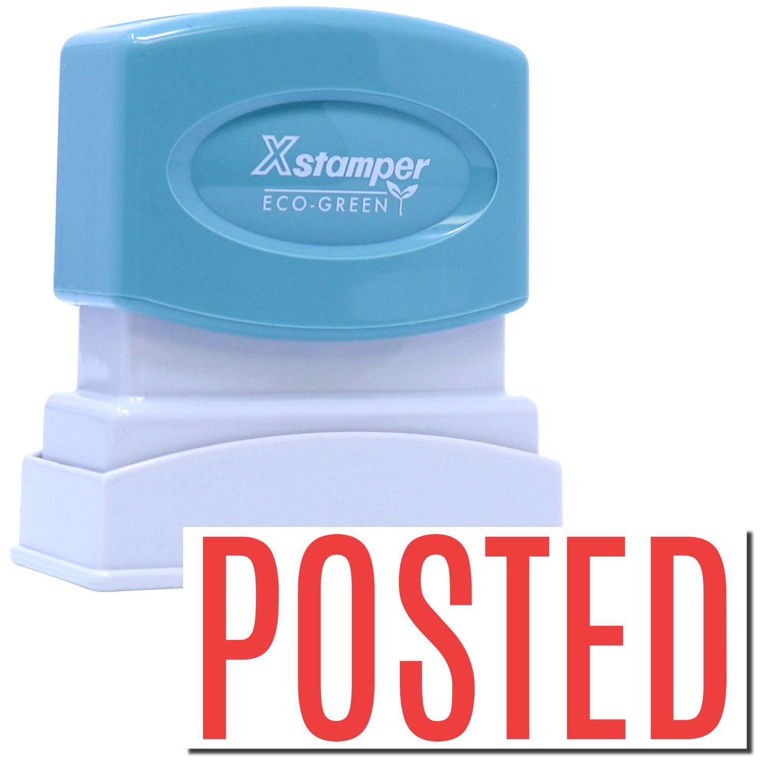 Red Posted Xstamper Stamp with a blue top and white base, featuring the word POSTED in bold red letters.