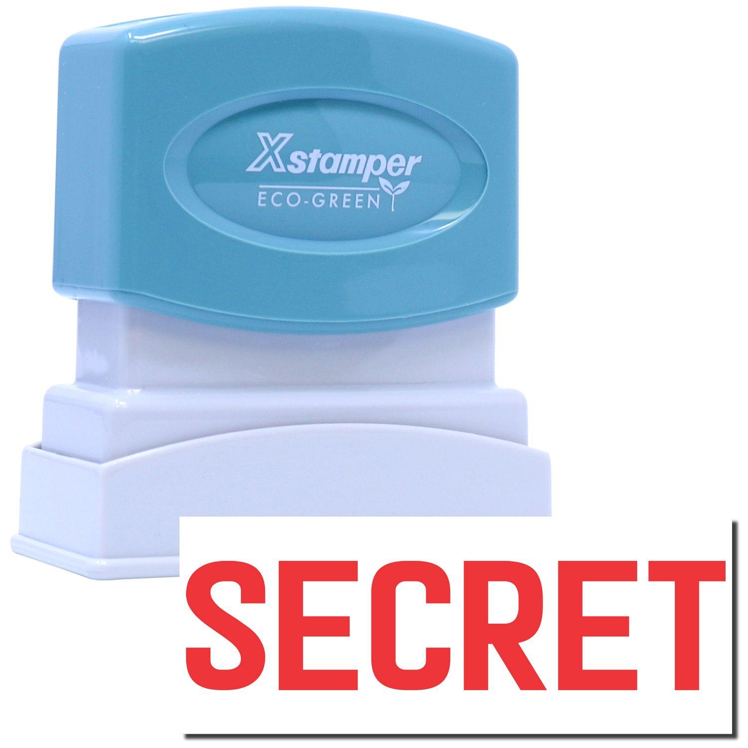 Secret Xstamper Stamp with a blue top and white base, featuring the word SECRET in bold red letters on the stamp impression.