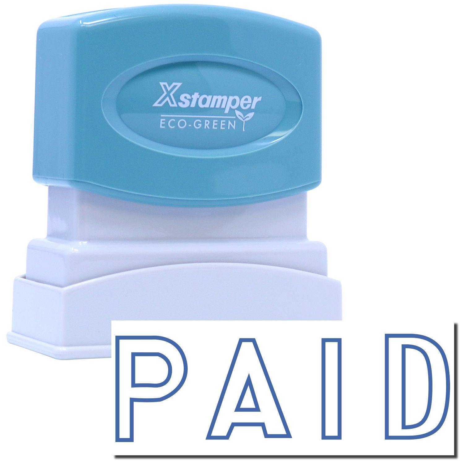 Small Paid Xstamper Stamp with a blue top and white base, featuring the word PAID in blue ink.