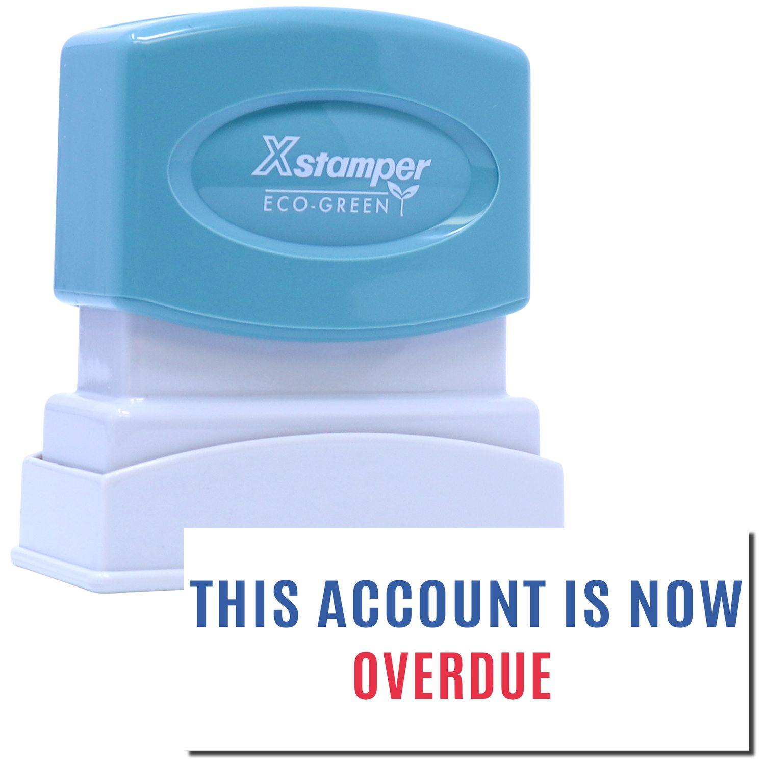Image of the Two-Color This Account Is Now Overdue Xstamper Stamp with blue and red text indicating an overdue account.