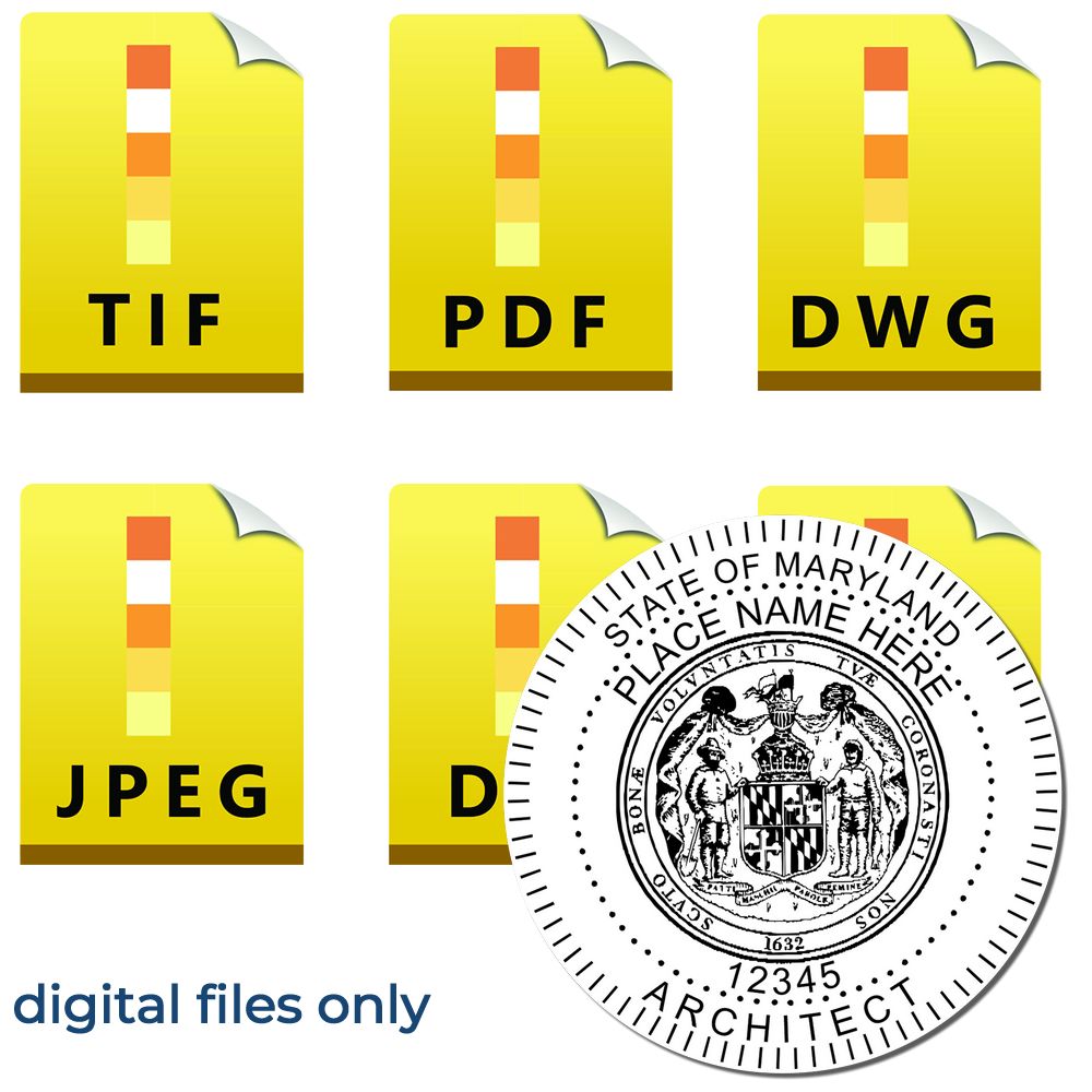 Digital Maryland Architect Stamp, Electronic Seal for Maryland Architect, available in TIF, PDF, DWG, JPEG, and DXF formats. Digital files only.