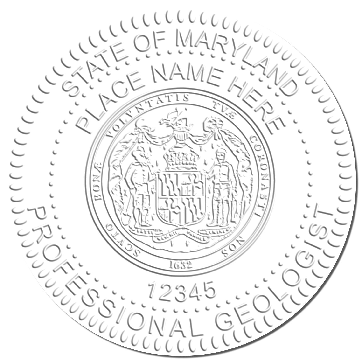 This paper is stamped with a sample imprint of the Handheld Maryland Professional Geologist Embosser, signifying its quality and reliability.