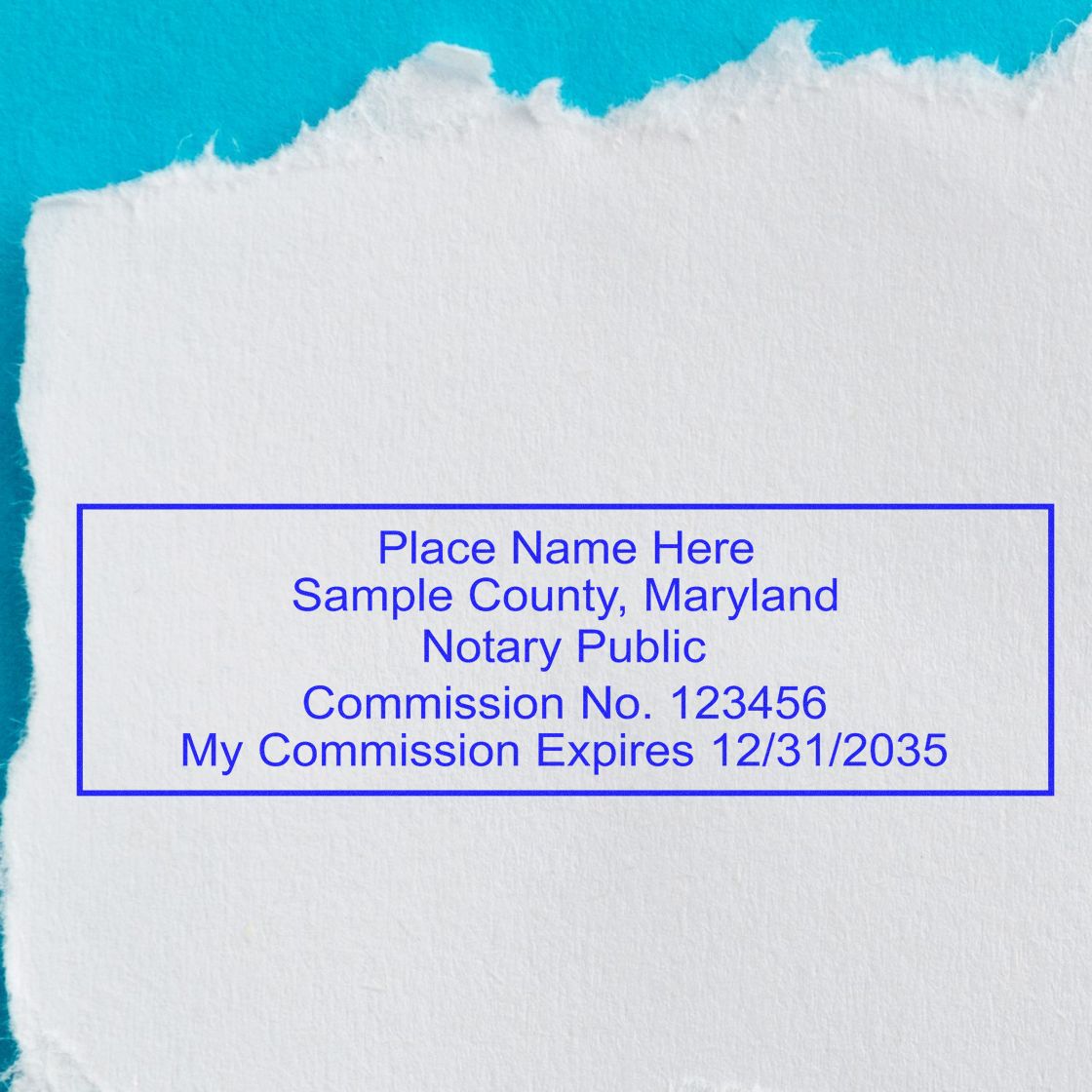 The Maryland Rectangular Digital Notary Seal stamp impression comes to life with a crisp, detailed photo on paper - showcasing true professional quality.