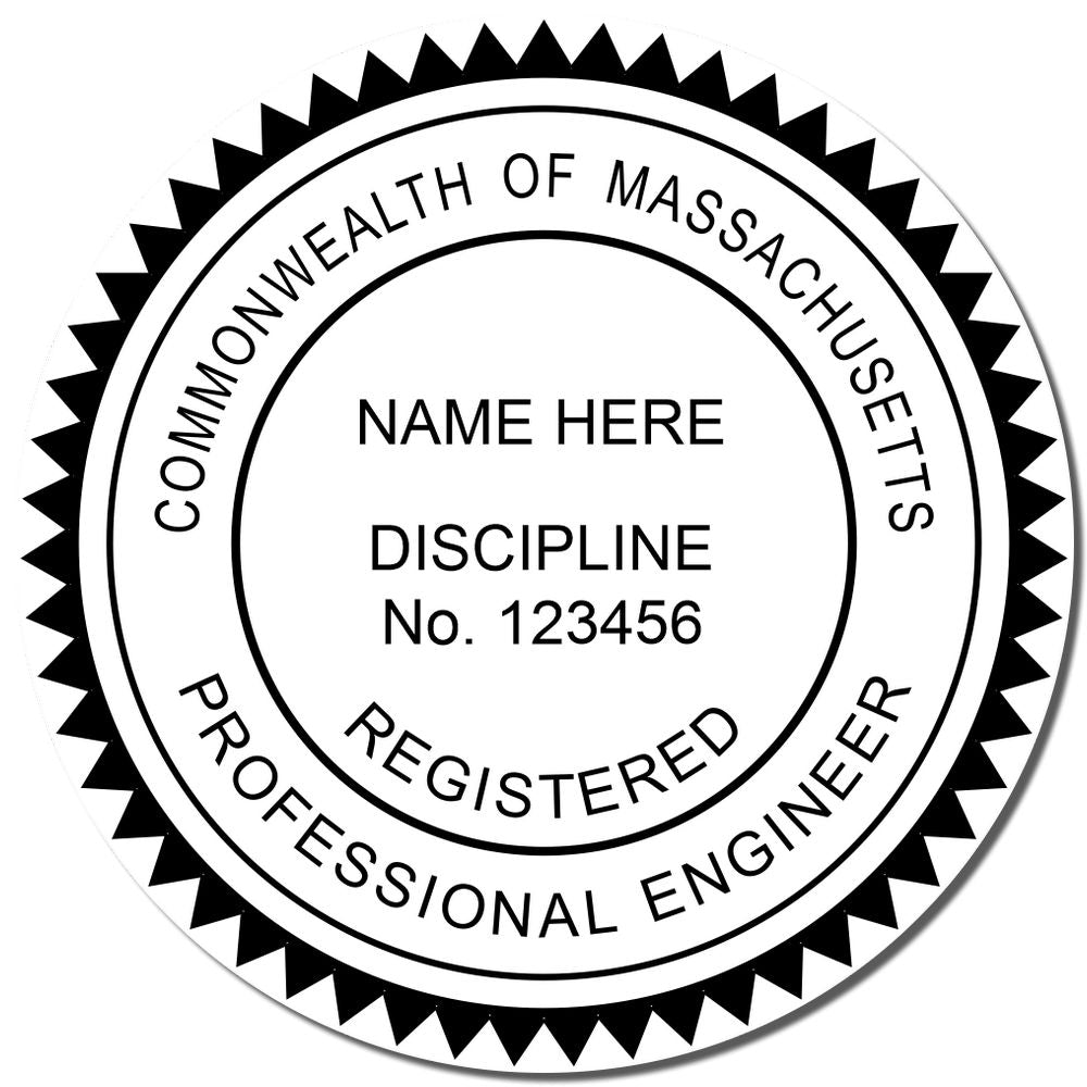 Massachusetts Professional Engineer Seal Stamp in use photo showing a stamped imprint of the Massachusetts Professional Engineer Seal Stamp