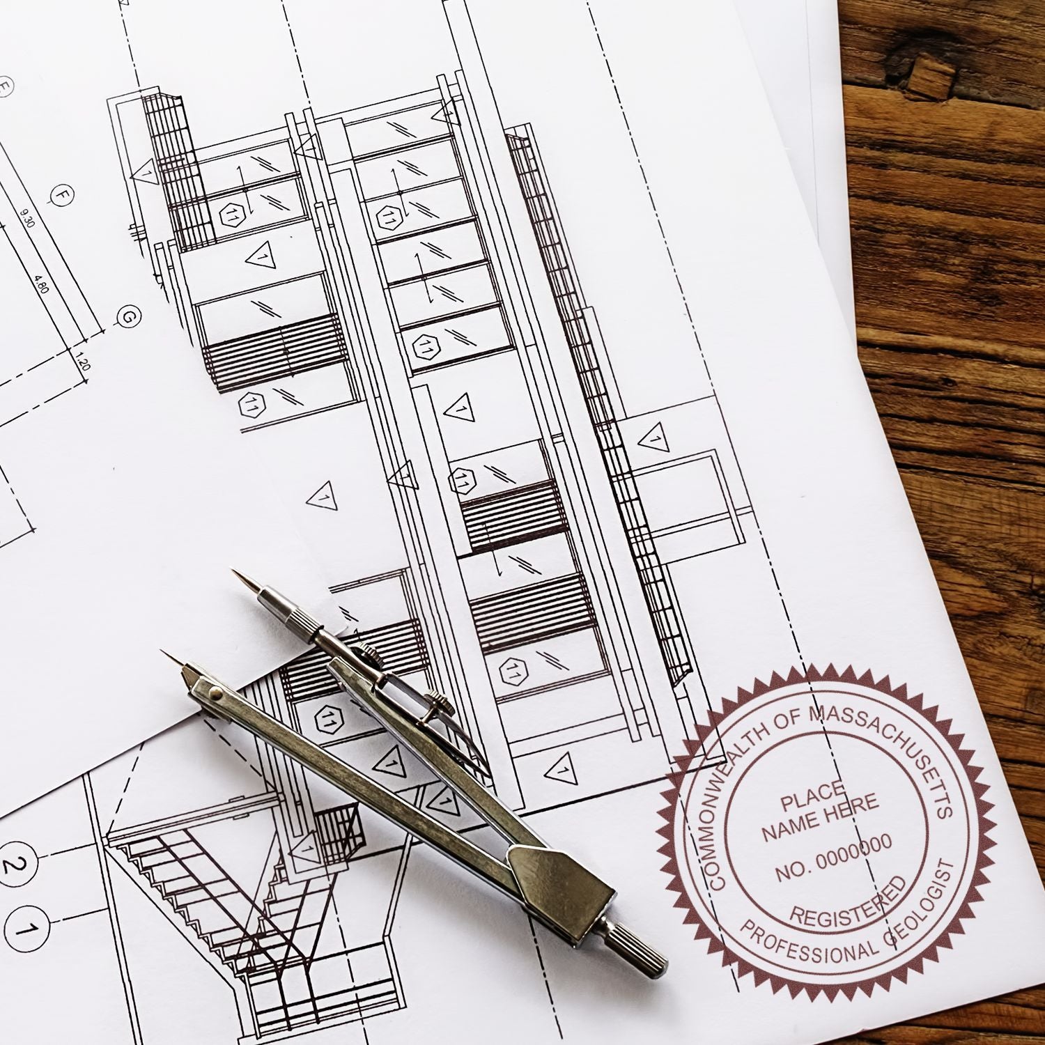 The Self-Inking Massachusetts Geologist Stamp stamp impression comes to life with a crisp, detailed image stamped on paper - showcasing true professional quality.